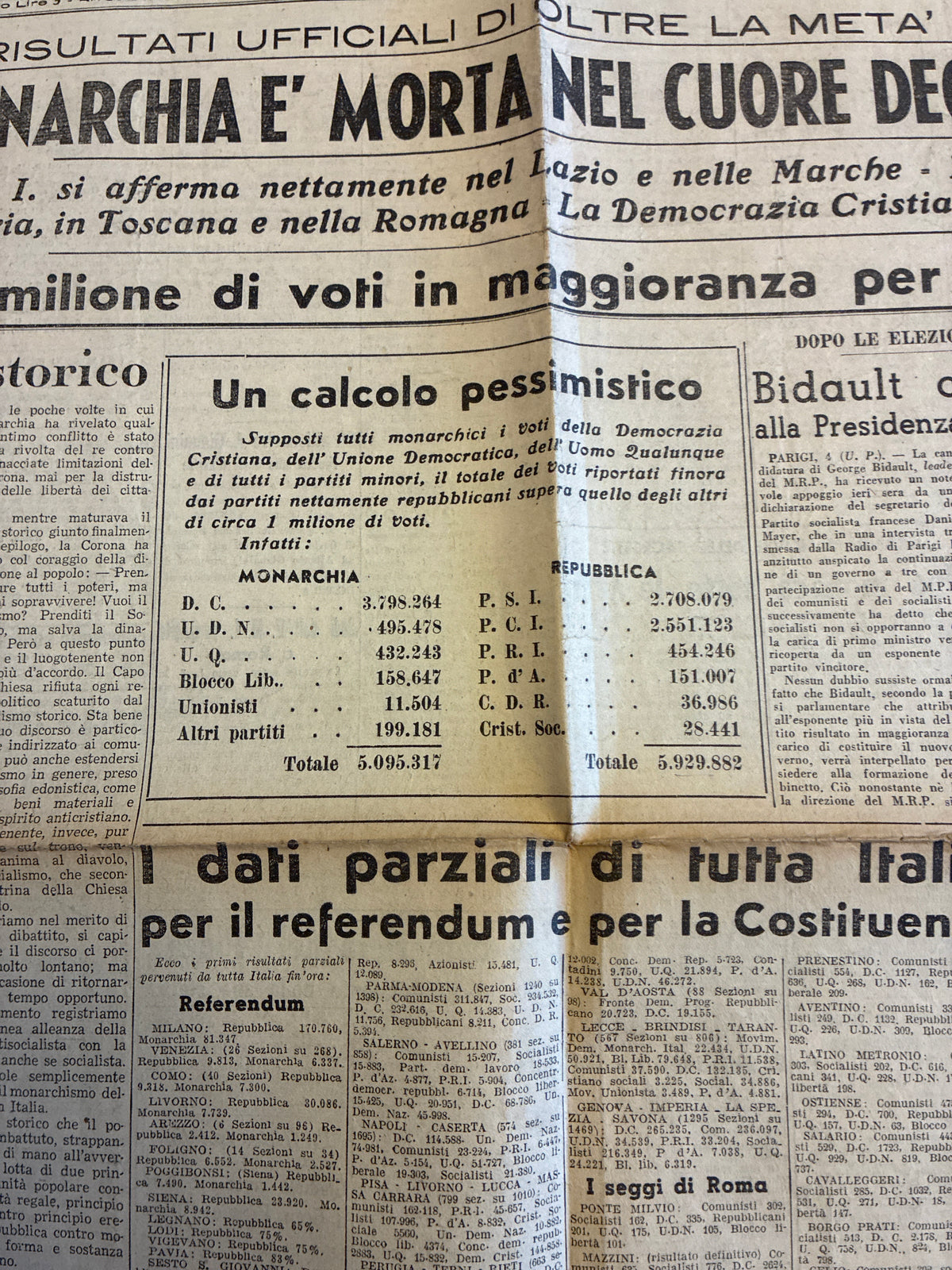 GIORNALE ORIGINALE ULTIMA EDIZIONE 5 Giugno 1946 La Voce Repubblicana - LA MONARCHIA E' MORTA Conservazione Eccellente