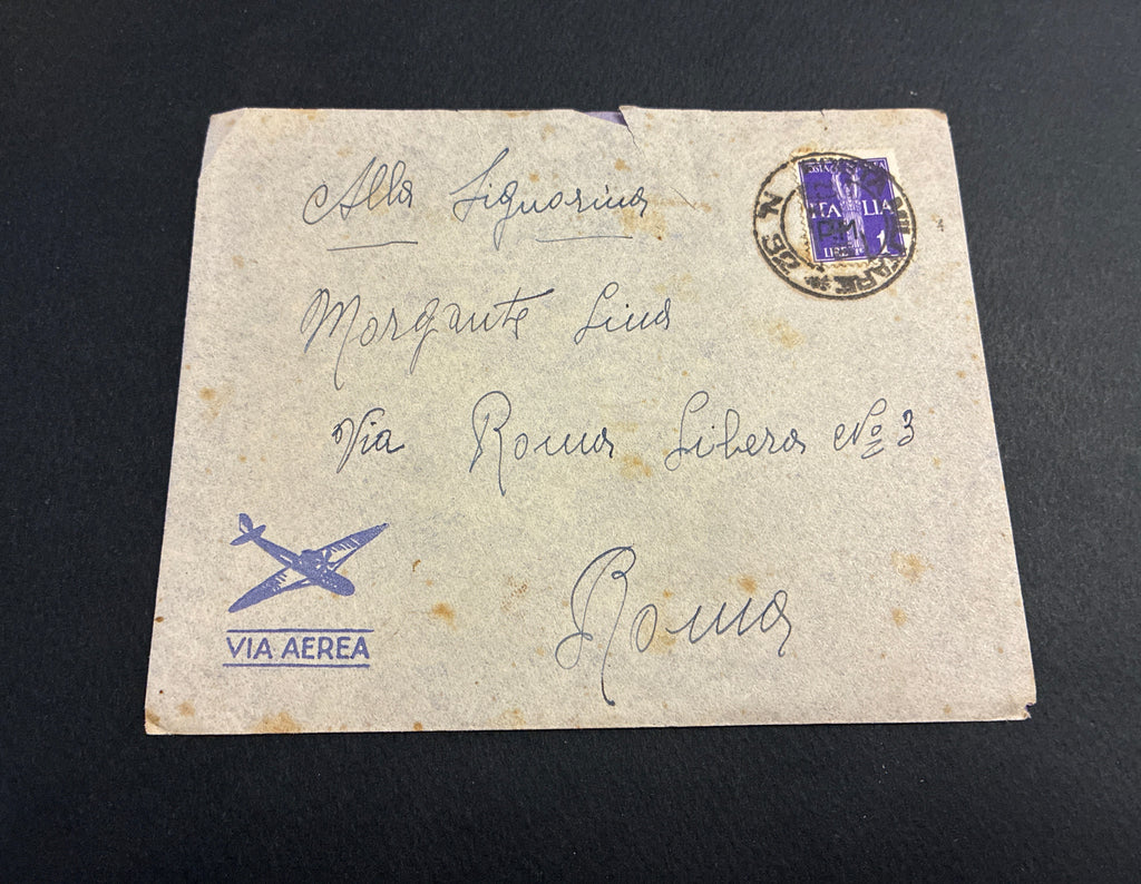 1941, Posta Militare 82: Busta di Via Aerea con Francobollo da 1 Lira Sovrastampato P.M. Spedita dal Fronte Albanese per Roma