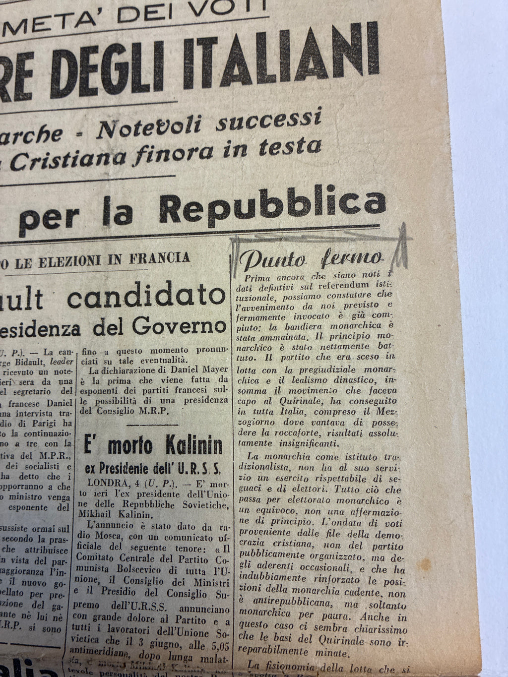 GIORNALE ORIGINALE ULTIMA EDIZIONE 5 Giugno 1946 La Voce Repubblicana - LA MONARCHIA E' MORTA Conservazione Eccellente