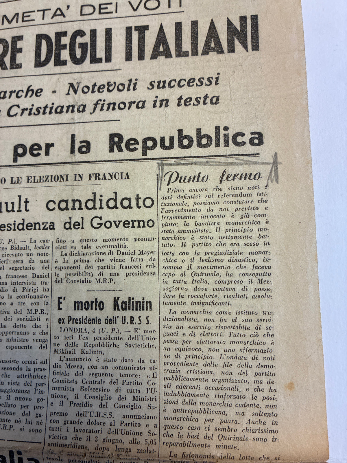 GIORNALE ORIGINALE ULTIMA EDIZIONE 5 Giugno 1946 La Voce Repubblicana - LA MONARCHIA E' MORTA Conservazione Eccellente