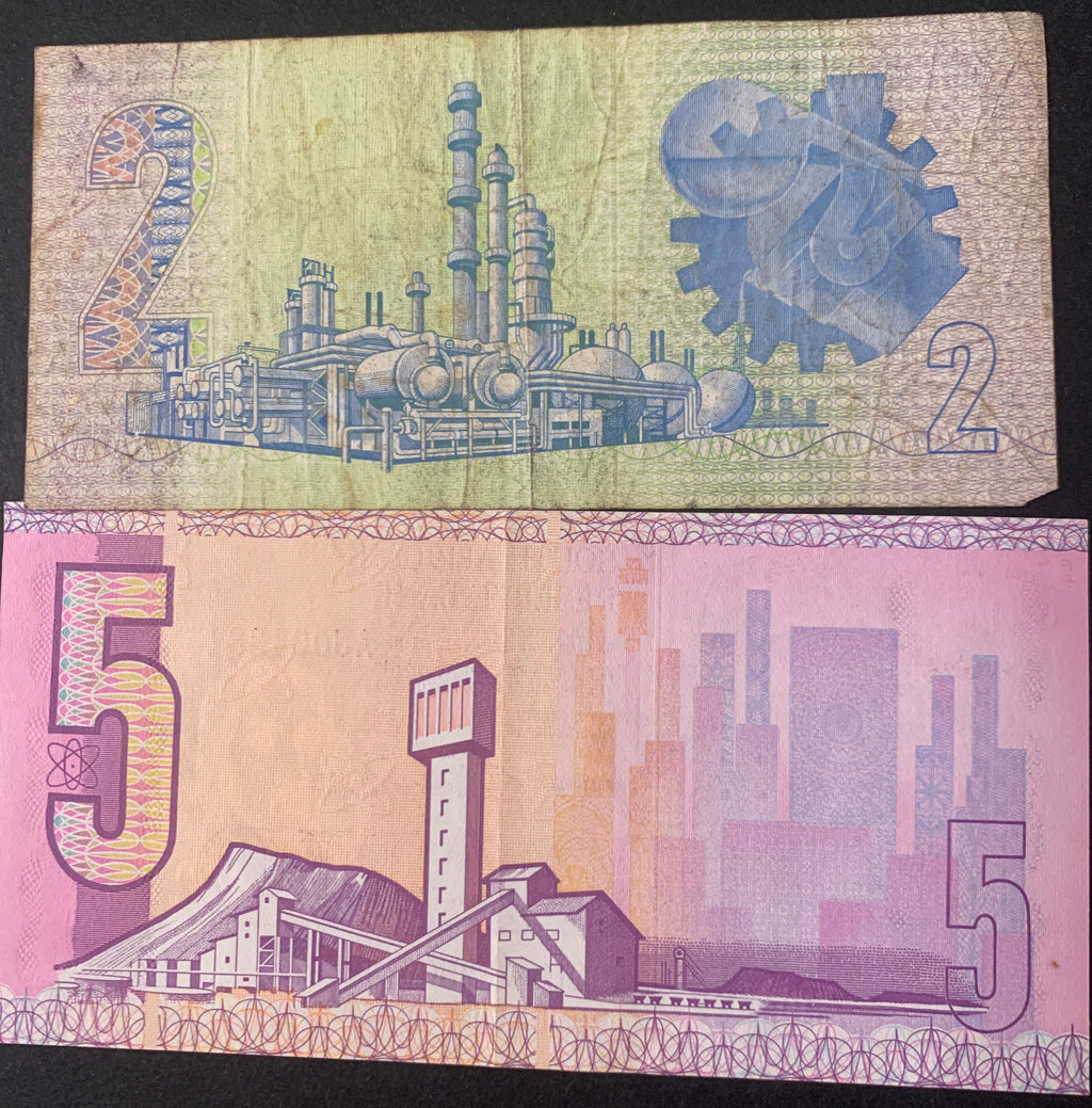 Lotto 2 Banconote Sudafrica - 2 Rand e 5 Rand (Jan van Riebeeck) - Vintage