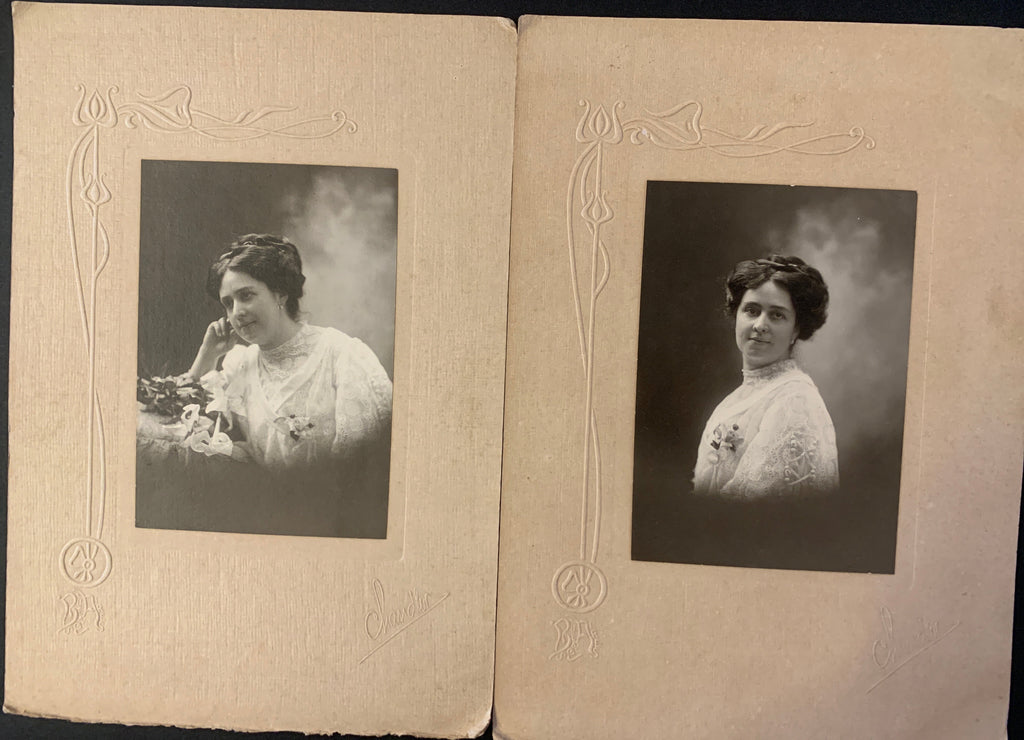 Lotto 2 Antiche Fotografie Ritratti Donna Studio Chandler Buenos Aires D'Epoca