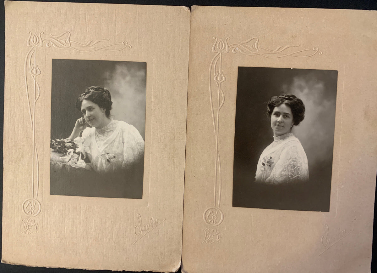 Lotto 2 Antiche Fotografie Ritratti Donna Studio Chandler Buenos Aires D'Epoca
