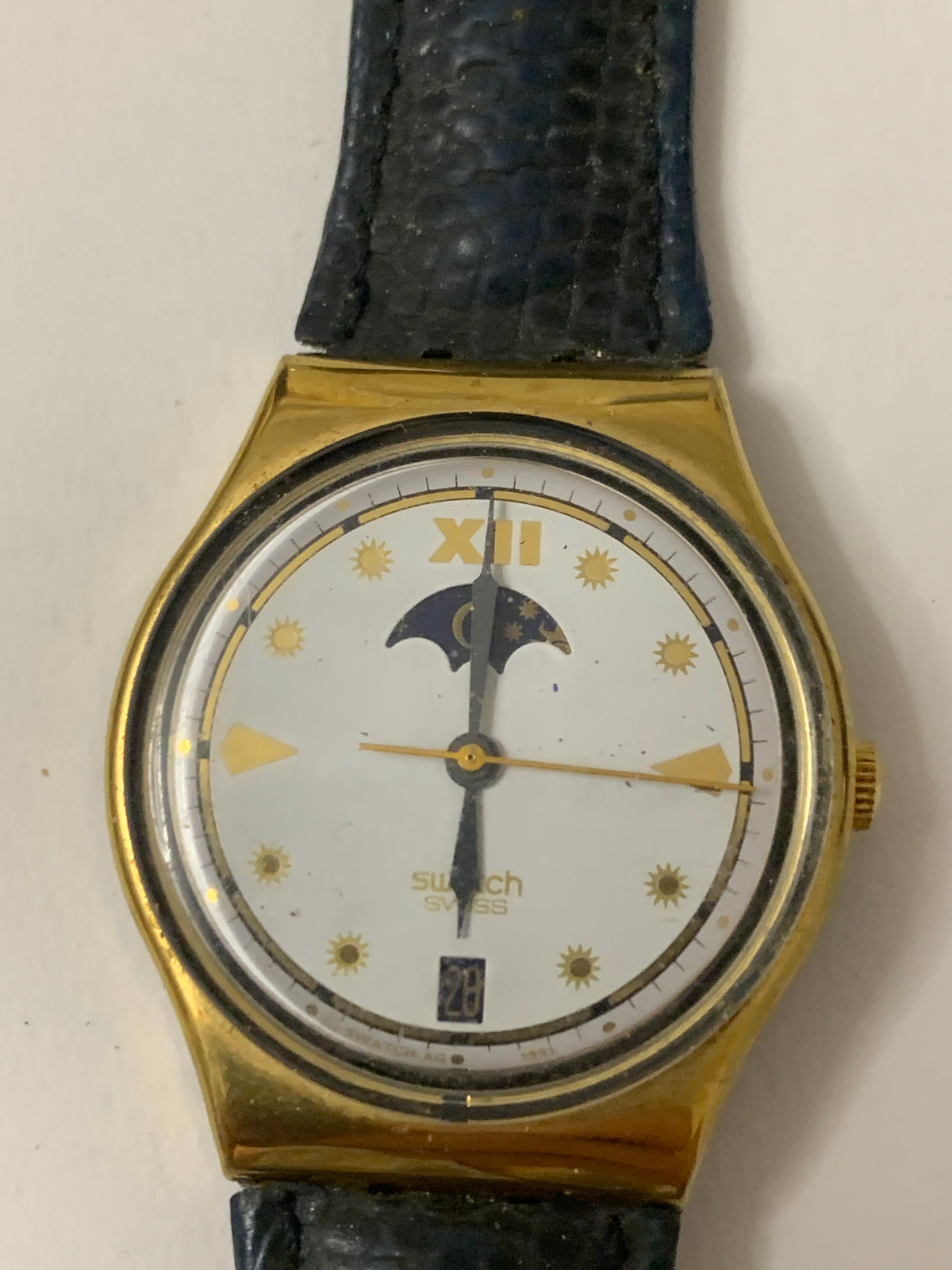 Orologio Vintage Swatch Fasi Lunari "Sun and Moon" Cassa Dorata