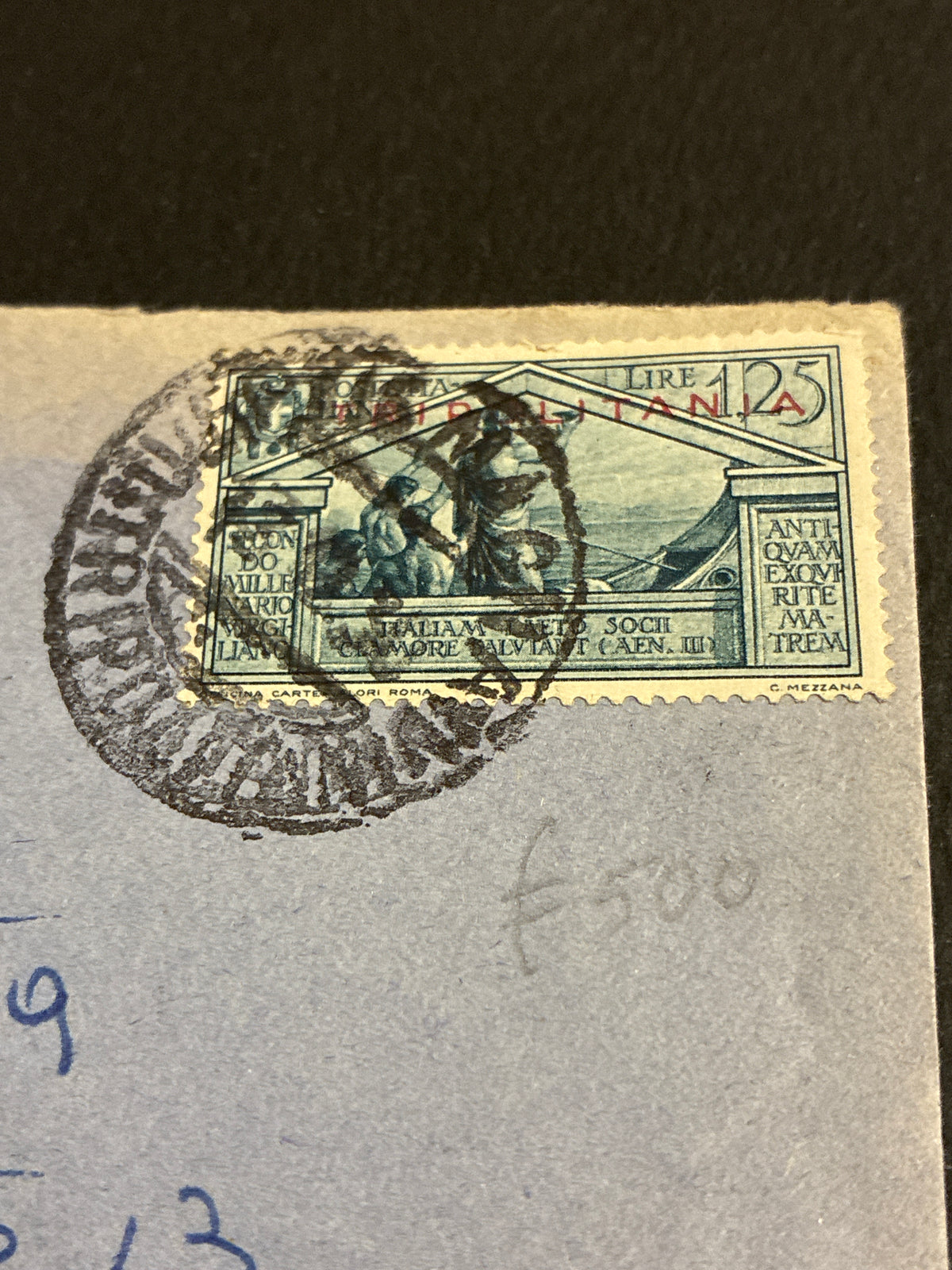 RARA Busta del 1931 spedita dall'ufficio coloniale di Leptis Magna (Tripolitania) a Torino con affrancatura singola da 1,25 Lire "Bimillenario di Virgilio" sovrastampato e ISOLATO