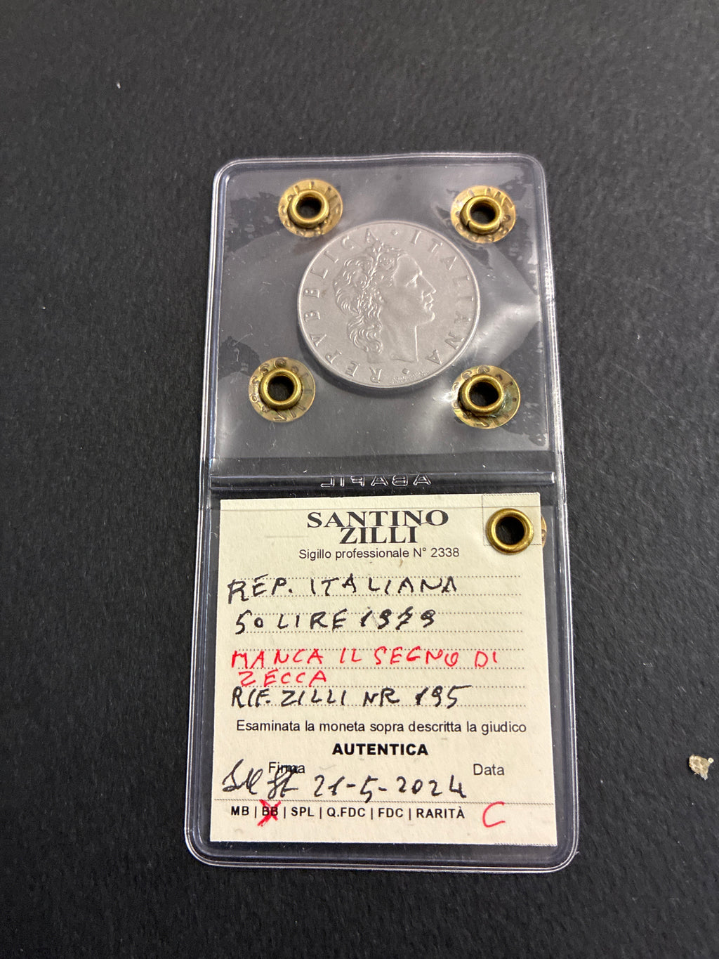 50 Lire 1979 Vulcano - Manca il Segno di Zecca - Periziata BB Zilli - Rif 195