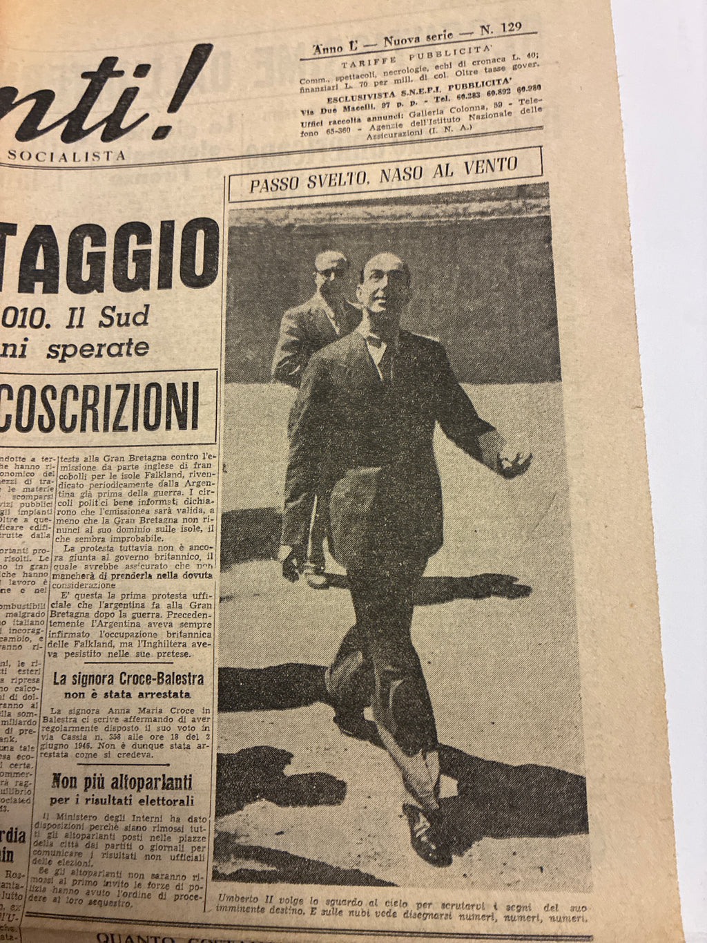 Quotidiano ORIGINALE 4 Giugno 1946 Avanti Vantaggio REPUBBLICA 2 Facciate