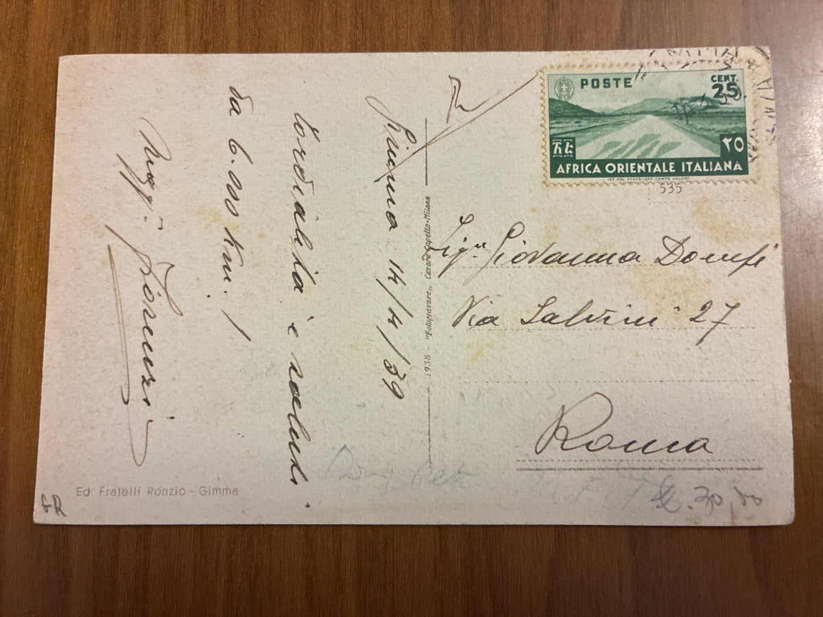 Cartolina AOI 1939 - Gimma Caratteristica Villetta - Francobollo 25c Isolato - Capello Ronzio