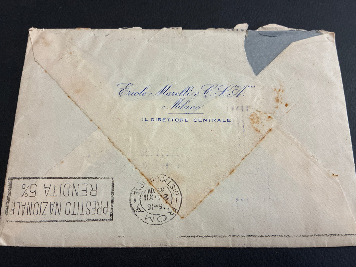Lettera Ercole Marelli Milano (1935) con firma autografa del Direttore Centrale - Busta e Contenuto.