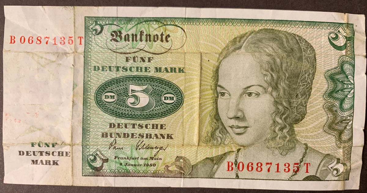 Banconota Germania 5 Marchi 1980 - Albrecht Dürer