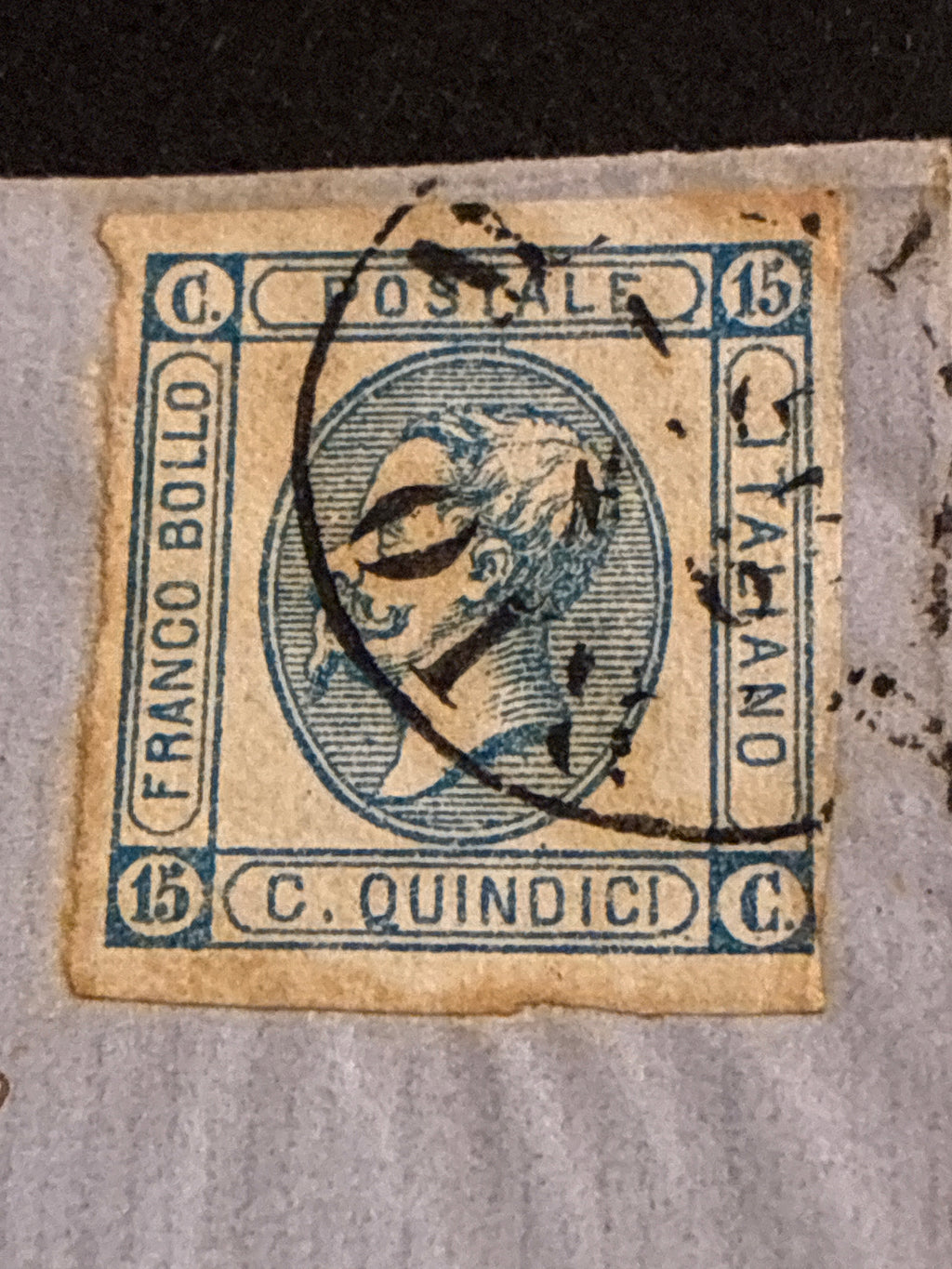 Lettera Rara 1863 da Rio Marina (Isola d'Elba) per l'Ispettore delle Regie Possessioni con 15 Centesimi "Matraire" Primo Tipo in uso precoce dall'Archivio e Collezione dell'Ing. Curzio Batini