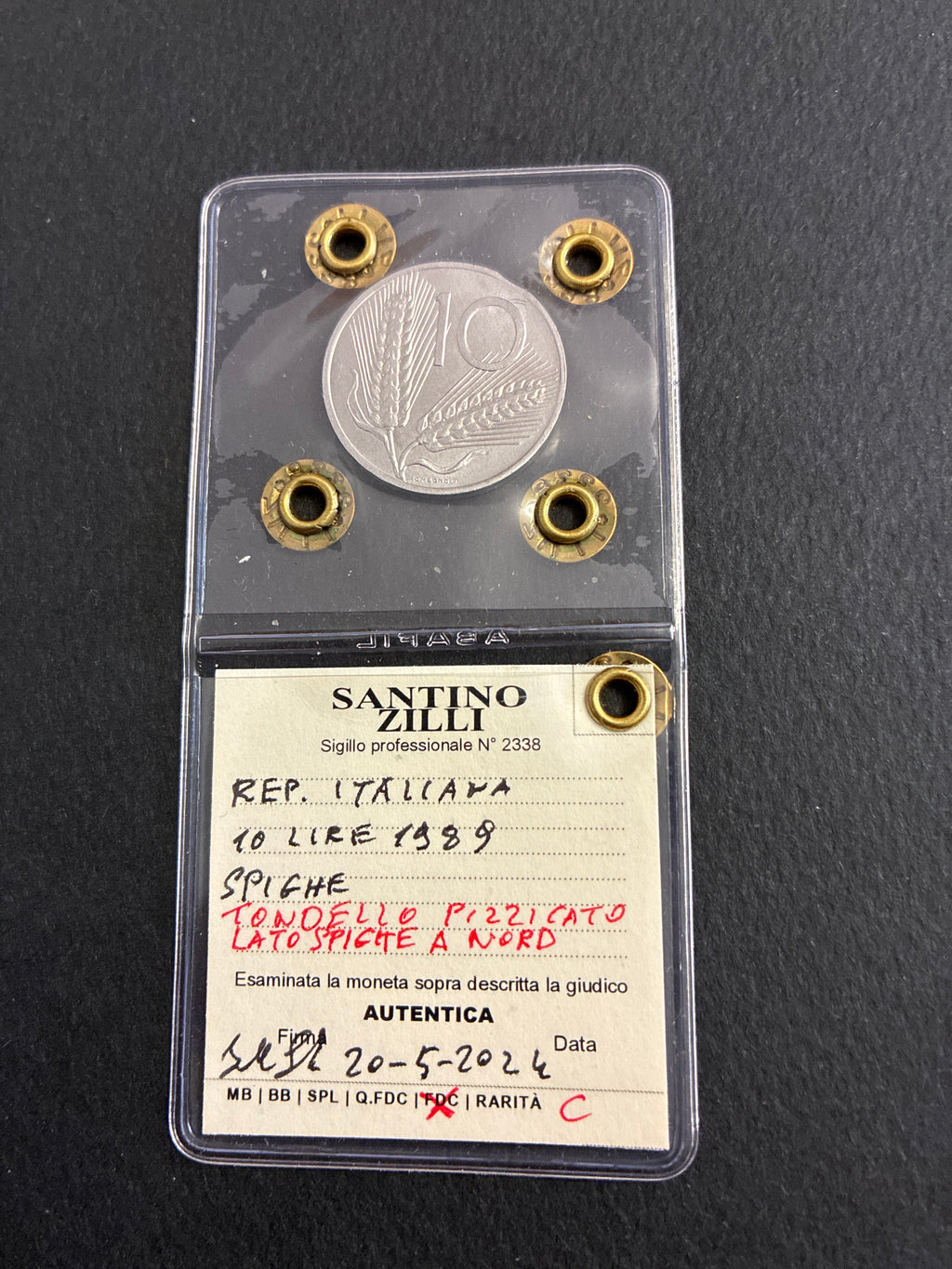 10 Lire 1989 Spighe FDC Errore di Conio Tondello Pizzicato Periziata