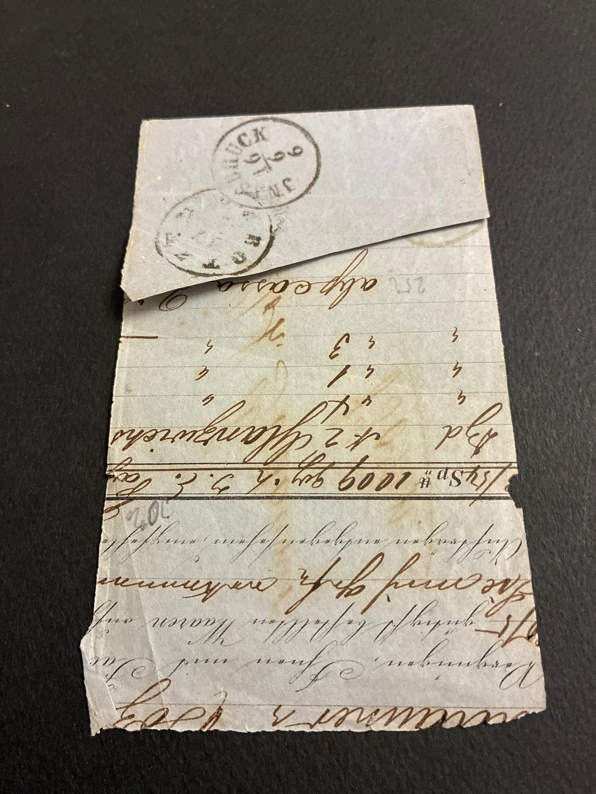Lettera 1867 da Lienz a Bolzano via Innsbruck in tariffa da 5 Kreuzer rosso con testo commerciale interno completo