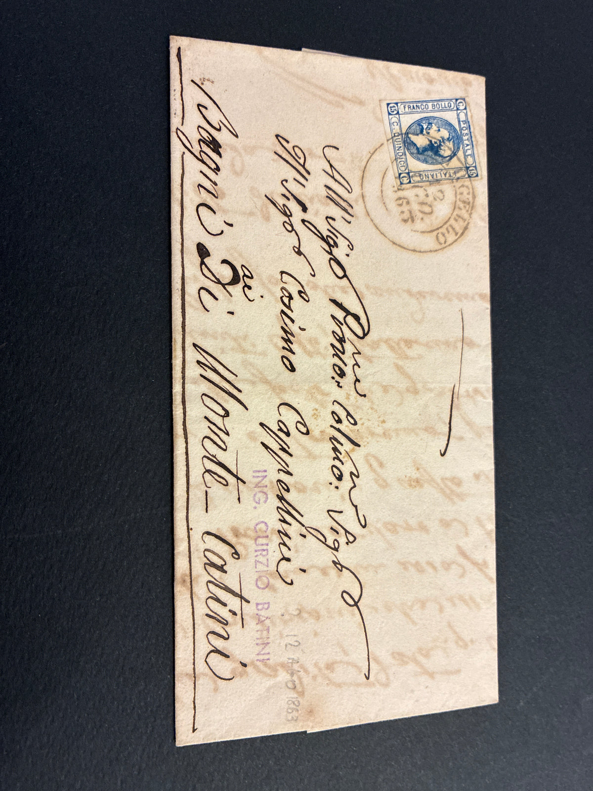 Regno d'Italia 1863 - Lettera da Firenze Bagello a Montecatini, Francobollo 15c Litografico II Tipo (Sassone 13), Sigla Batini