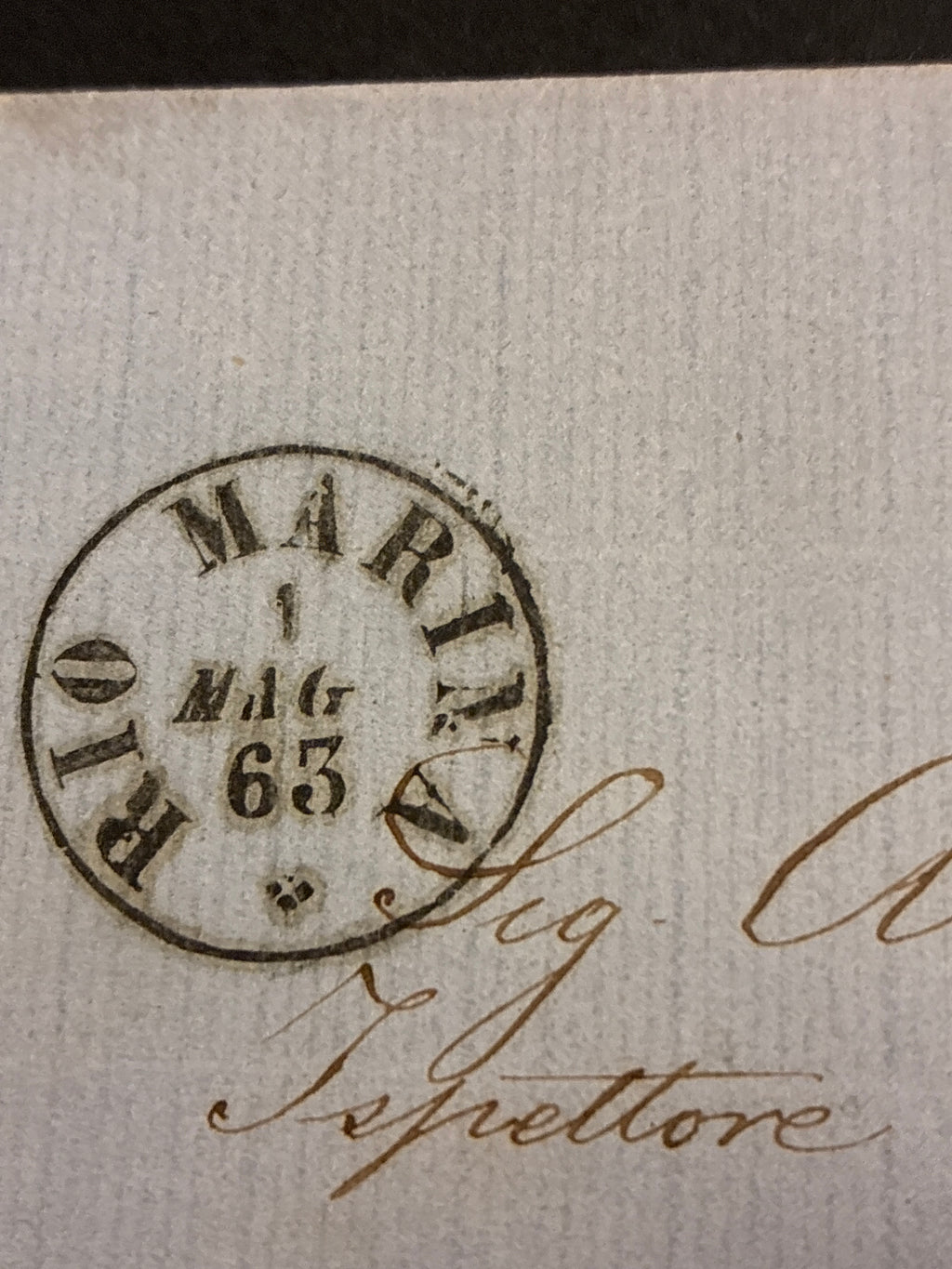 Lettera Rara 1863 da Rio Marina (Isola d'Elba) per l'Ispettore delle Regie Possessioni con 15 Centesimi "Matraire" Primo Tipo in uso precoce dall'Archivio e Collezione dell'Ing. Curzio Batini