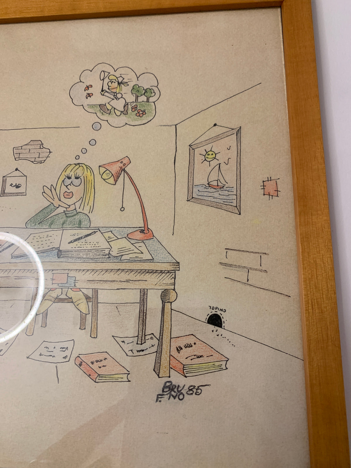 Vignetta umoristica originale "La studentessa" (opera di Bruno, 1985)