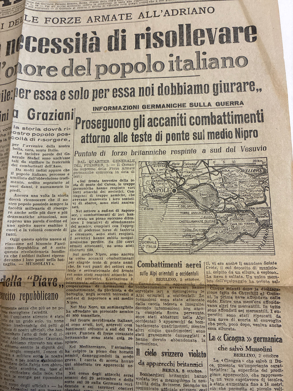 Raro Quotidiano Originale Il Giornale d'Italia 3 Ottobre 1943 - Discorso di Graziani al Teatro Adriano - RSI
