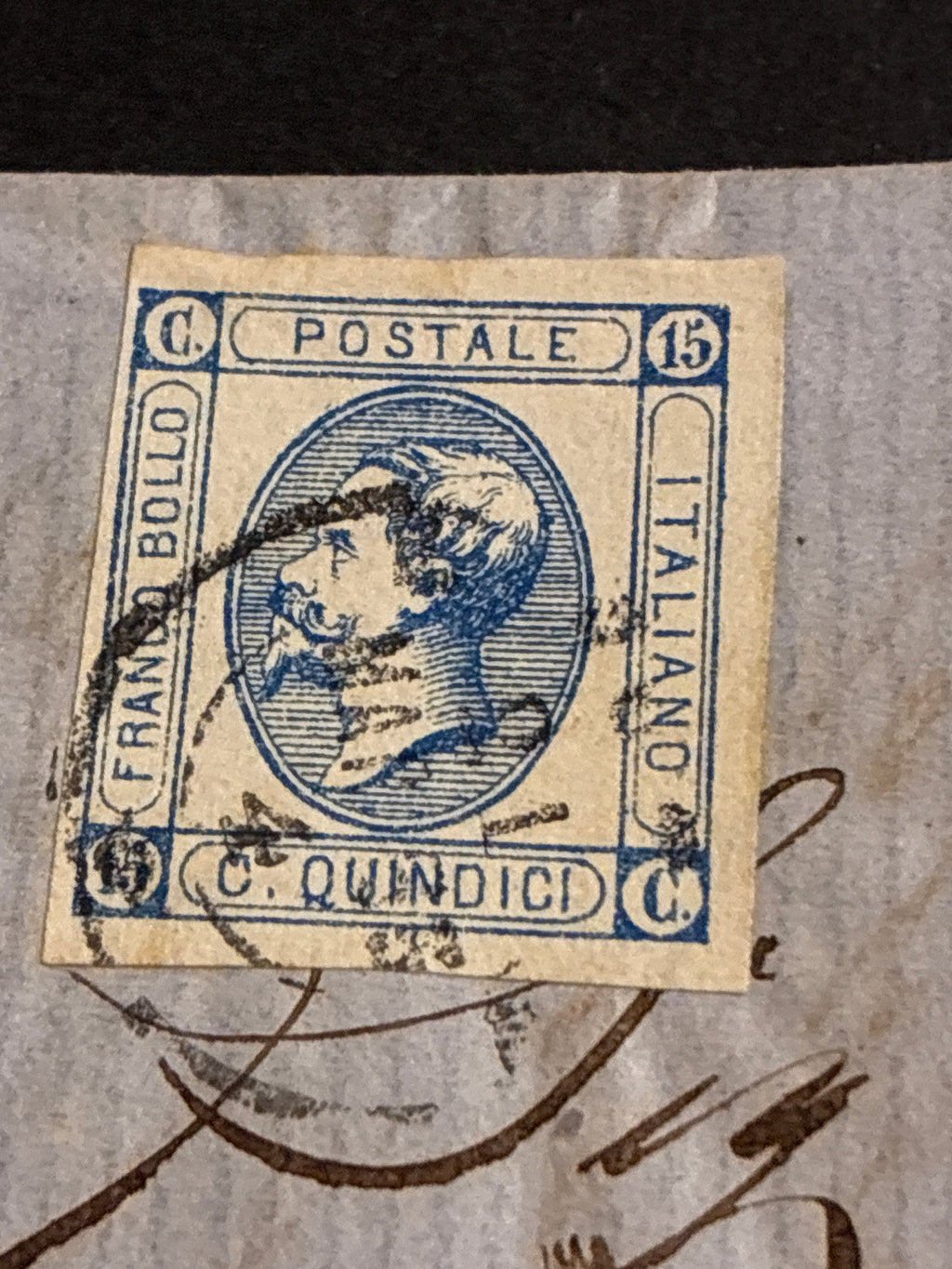 Lettera 1863 con 15 Centesimi Azzurro Primo Tipo "Matraire" in uso precoce dall'Archivio e Collezione dell'Ing. Curzio Batini