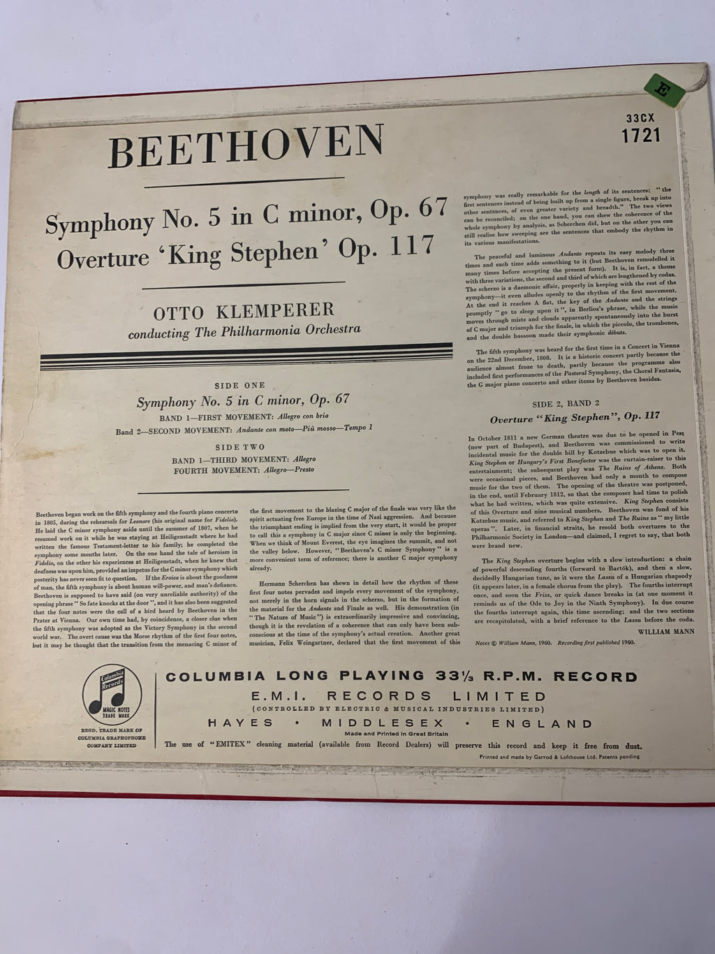Beethoven - Symphony No. 5 in C minor, Op. 67 / Overture 'King Stephen' Op. 117 (Otto Klemperer / Philharmonia Orchestra)