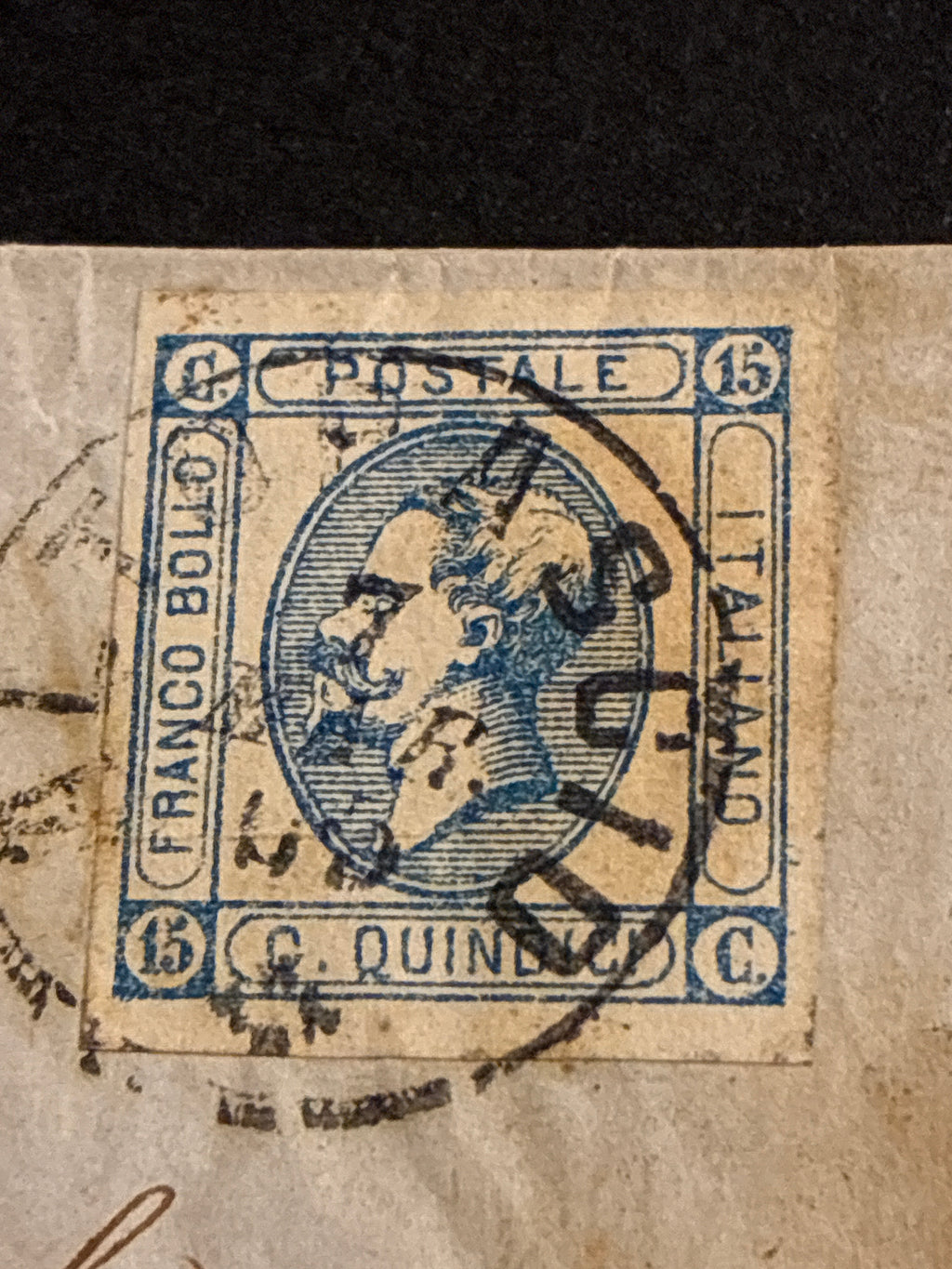Lettera 1863 per il Ministro dei Reggi Possedimenti del Regno con 15 Centesimi "Matraire" Primo Tipo in uso precoce, raro timbro dell'Ambulante Ferroviario Firenze-Massa e Collezione dell'Ing. Curzio Batini