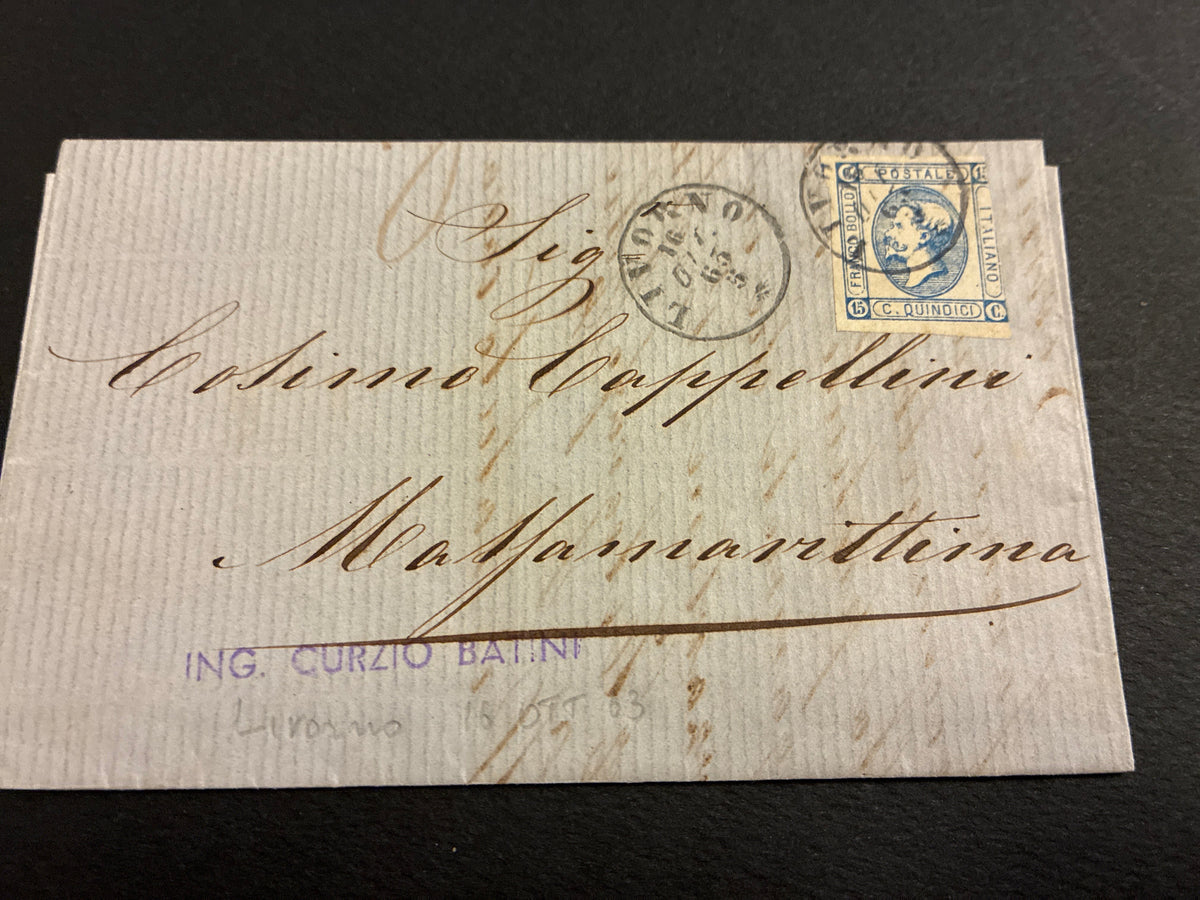 Lettera da Livorno a Massa Marittima (1863) con 15 centesimi Matraire Secondo Tipo della Collezione Curzio Batini