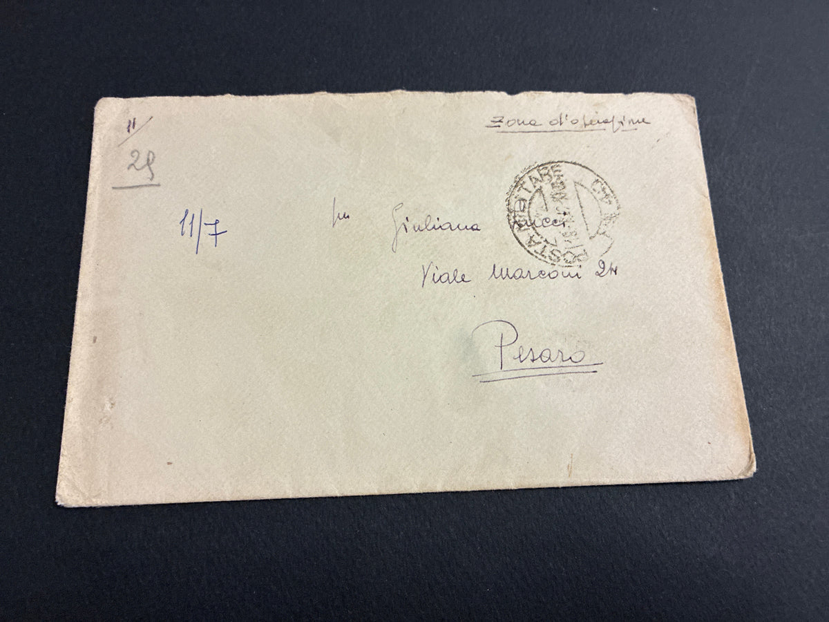 1942, Posta Militare 40: Giorno della Presa di Alessandria d'Egitto, Busta Spedita dalla Divisione "Cacciatori delle Alpi" nei Balcani per Pesaro