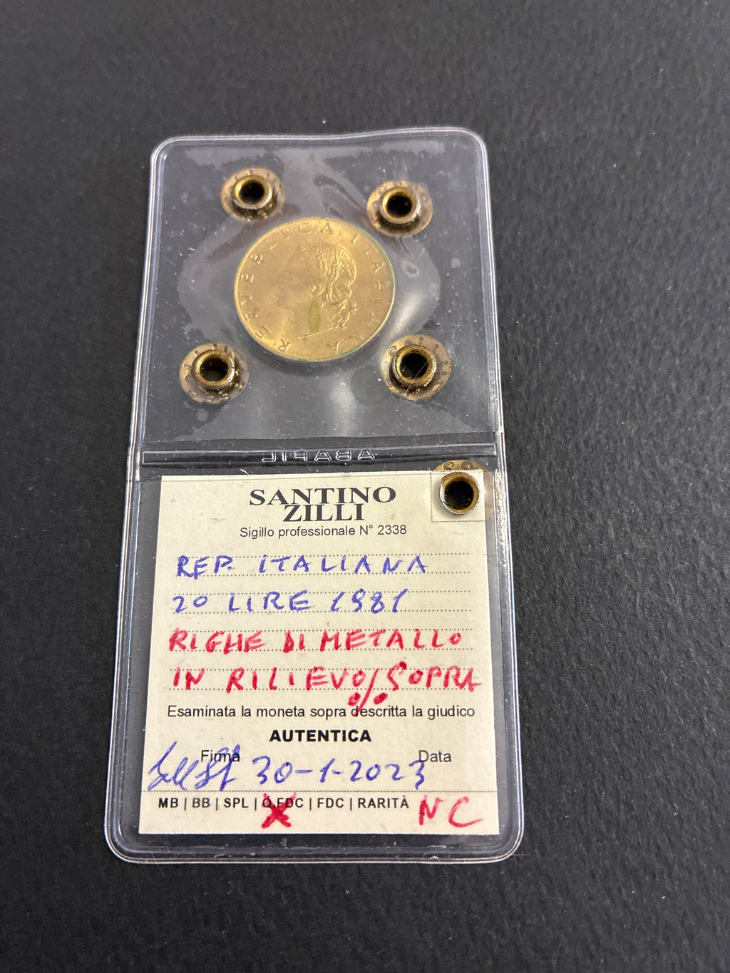 20 Lire 1981 "Ramo di Quercia" Errore Righe di Metallo in Rilievo in Perizia Q.FDC