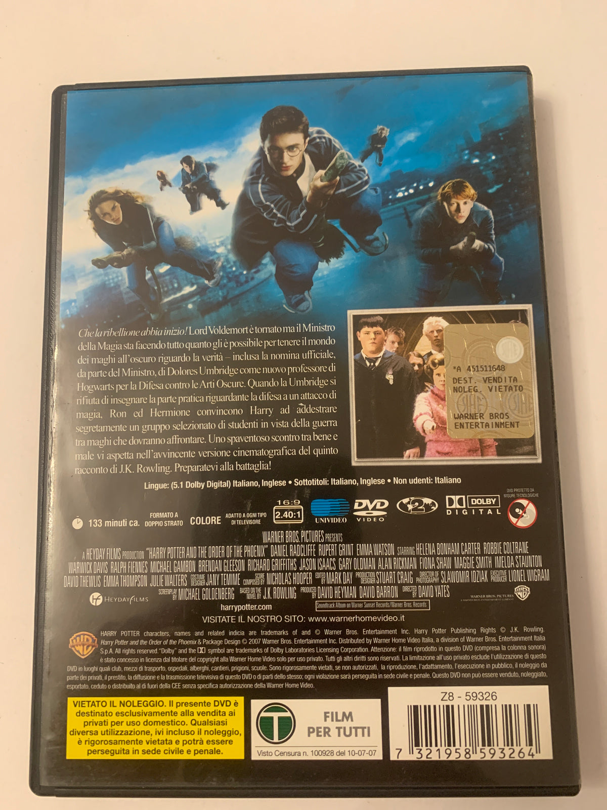 Lotto 4 DVD Harry Potter: La Camera dei Segreti Digipak, Prigioniero di Azkaban, Calice di Fuoco, Ordine della Fenice