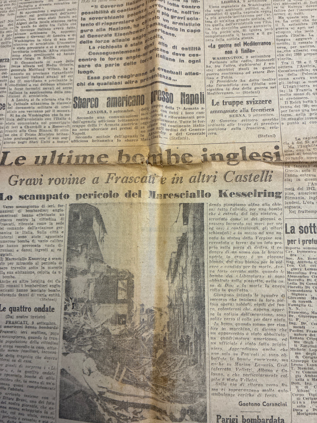 Quotidiano Storico Il Giornale d'Italia 10 Settembre 1943 Armistizio Sbarco Salerno