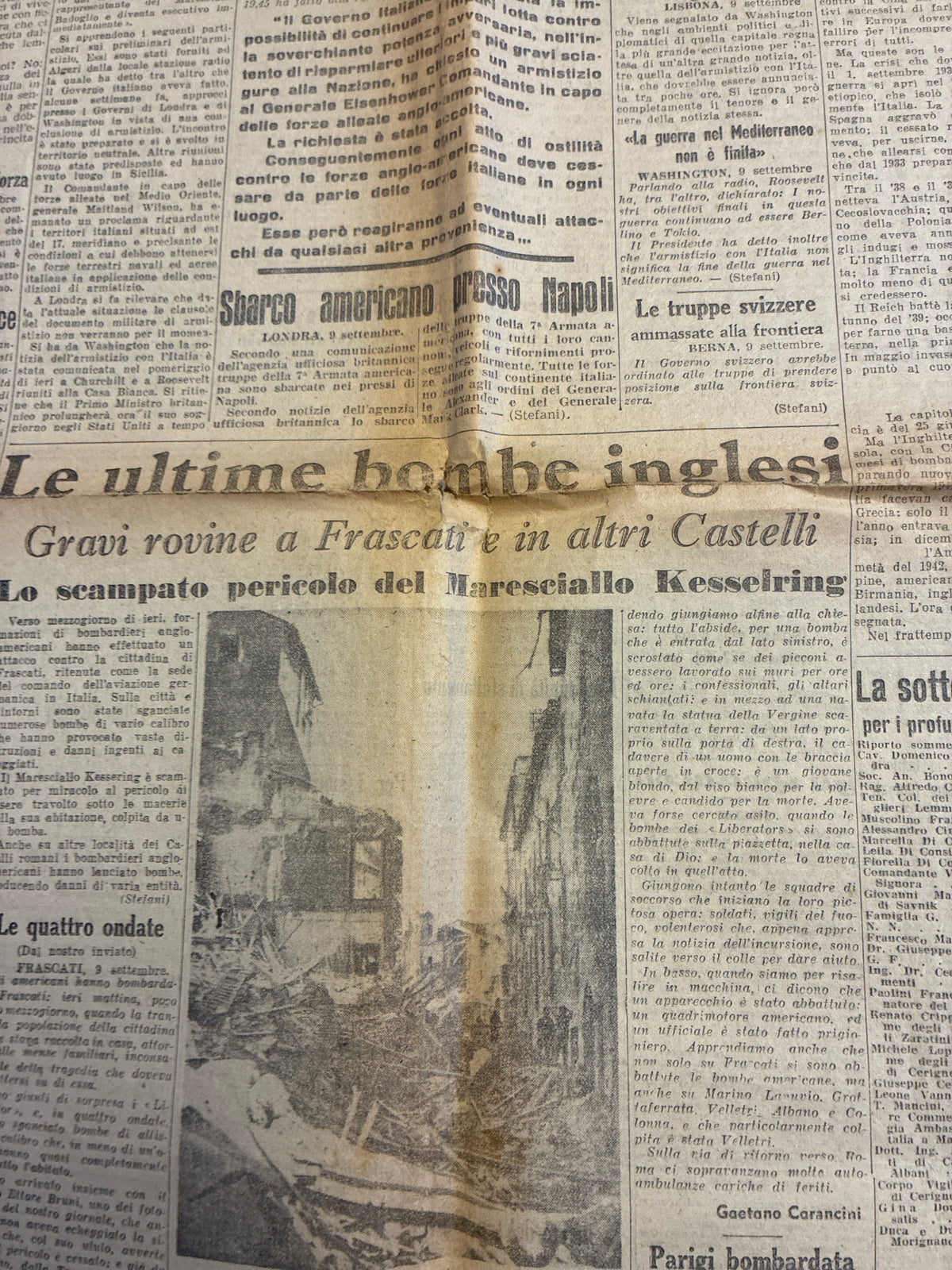 Quotidiano Storico Il Giornale d'Italia 10 Settembre 1943 Armistizio Sbarco Salerno