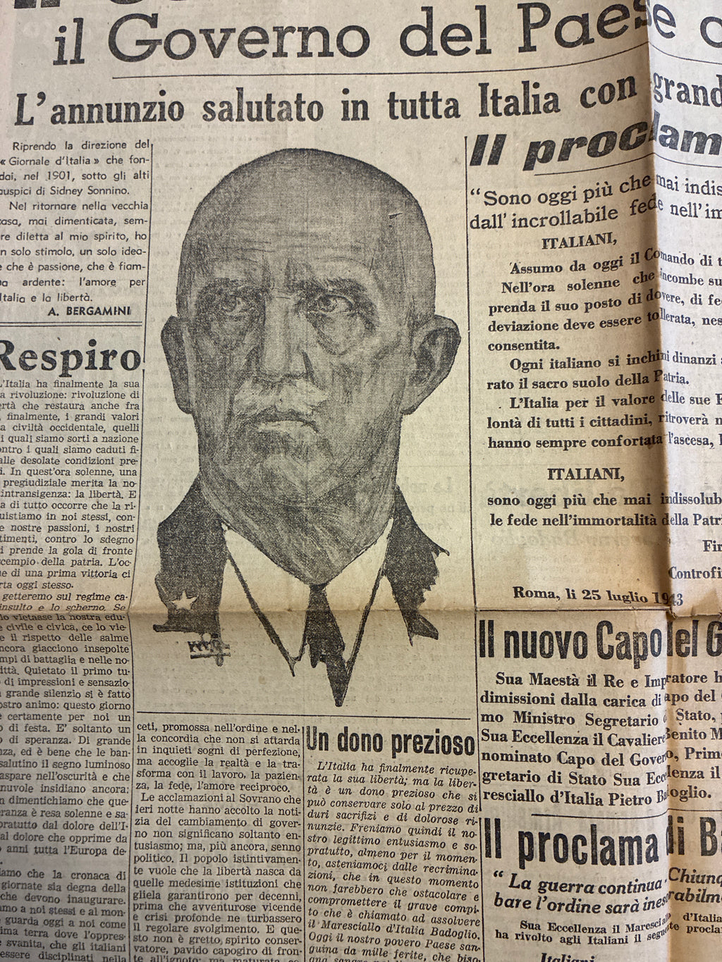 Quotidiano Originale Il Giornale d'Italia 27 Luglio 1943 - Caduta del Fascismo e Governo Badoglio
