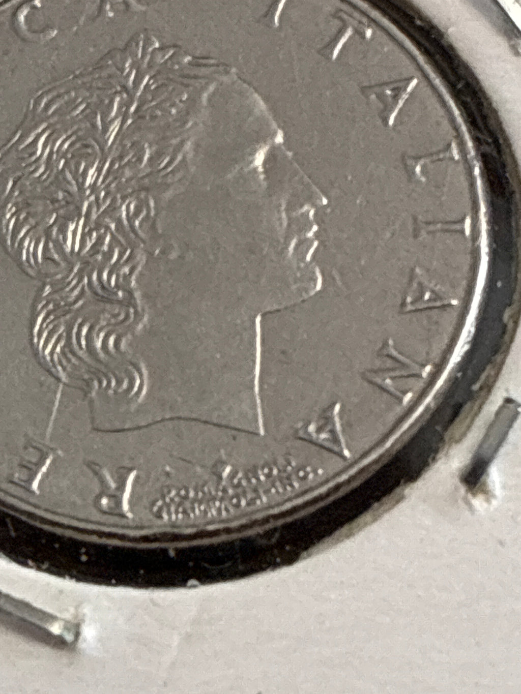 50 lire del 1991 Vulcano micro moneta variante errore di conio rombo sotto il collo nc