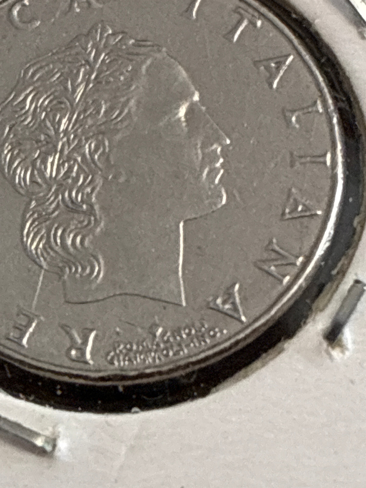 50 lire del 1991 Vulcano micro moneta variante errore di conio rombo sotto il collo nc