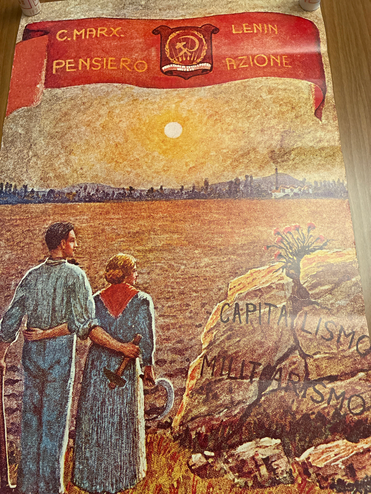 Manifesto Vintage PCI Duilio Cambellotti "Marx Pensiero Lenin Azione" Ristampa Ufficiale