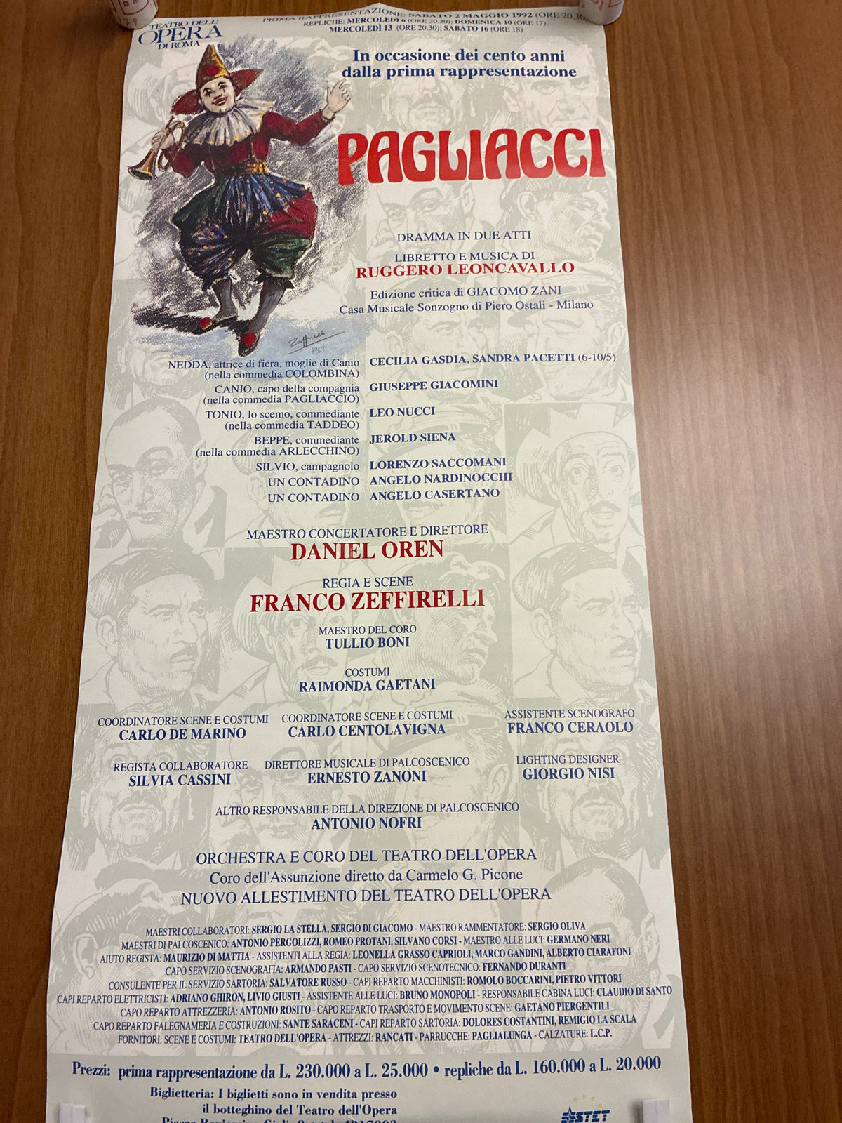 Manifesto Originale 1992 Pagliacci Teatro Opera Roma Regia Franco Zeffirelli Perfetto