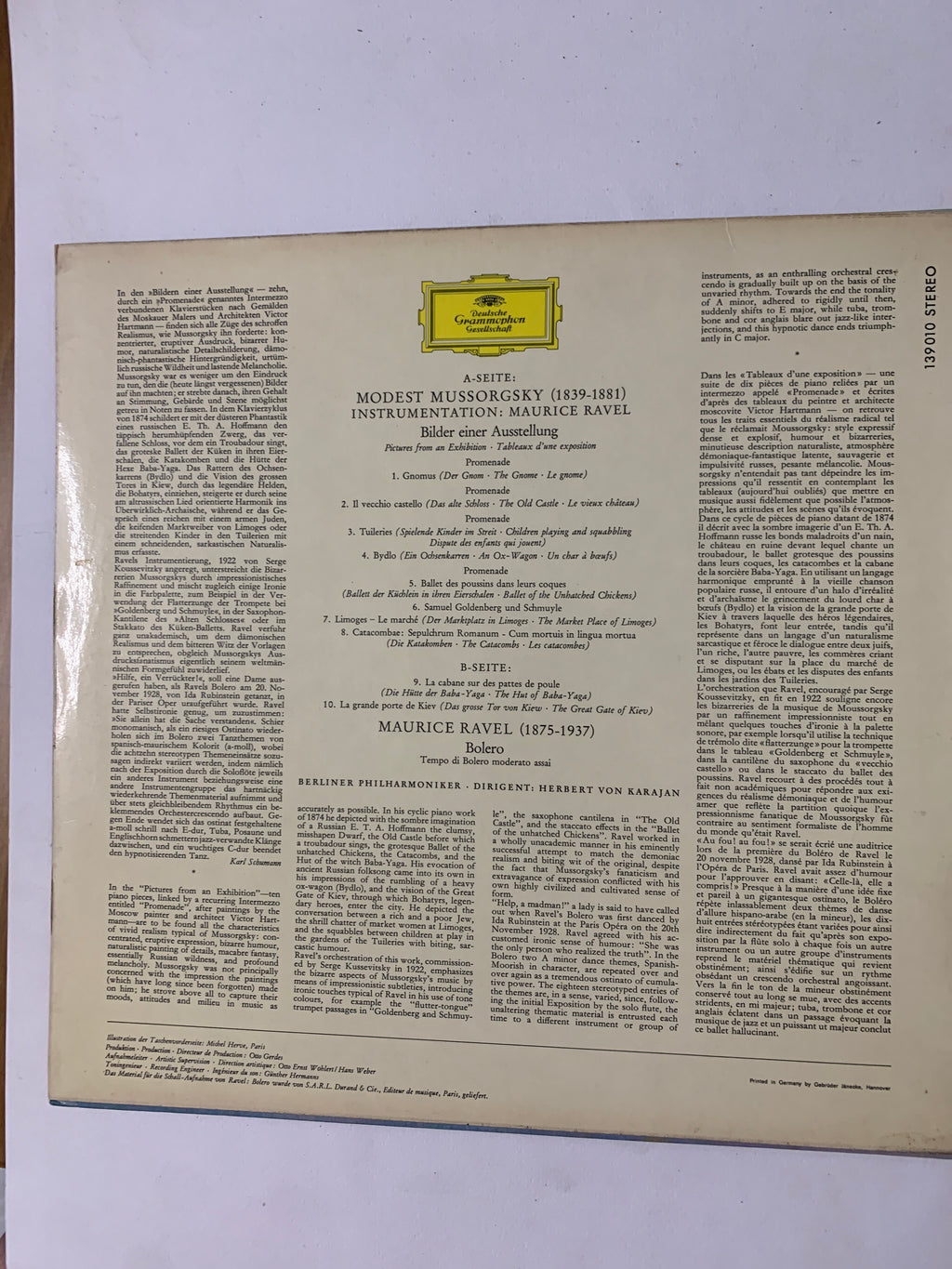 Vinile LP - Ravel: Bolero / Mussorgsky: Quadri di un'esposizione - Karajan, Berliner Philharmoniker - Deutsche Grammophon 139010