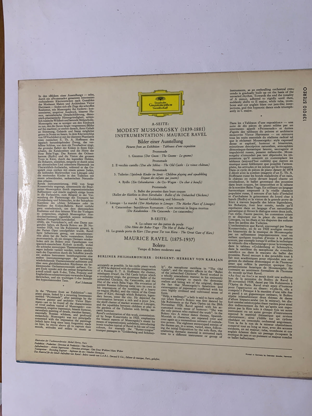 Vinile LP - Ravel: Bolero / Mussorgsky: Quadri di un'esposizione - Karajan, Berliner Philharmoniker - Deutsche Grammophon 139010