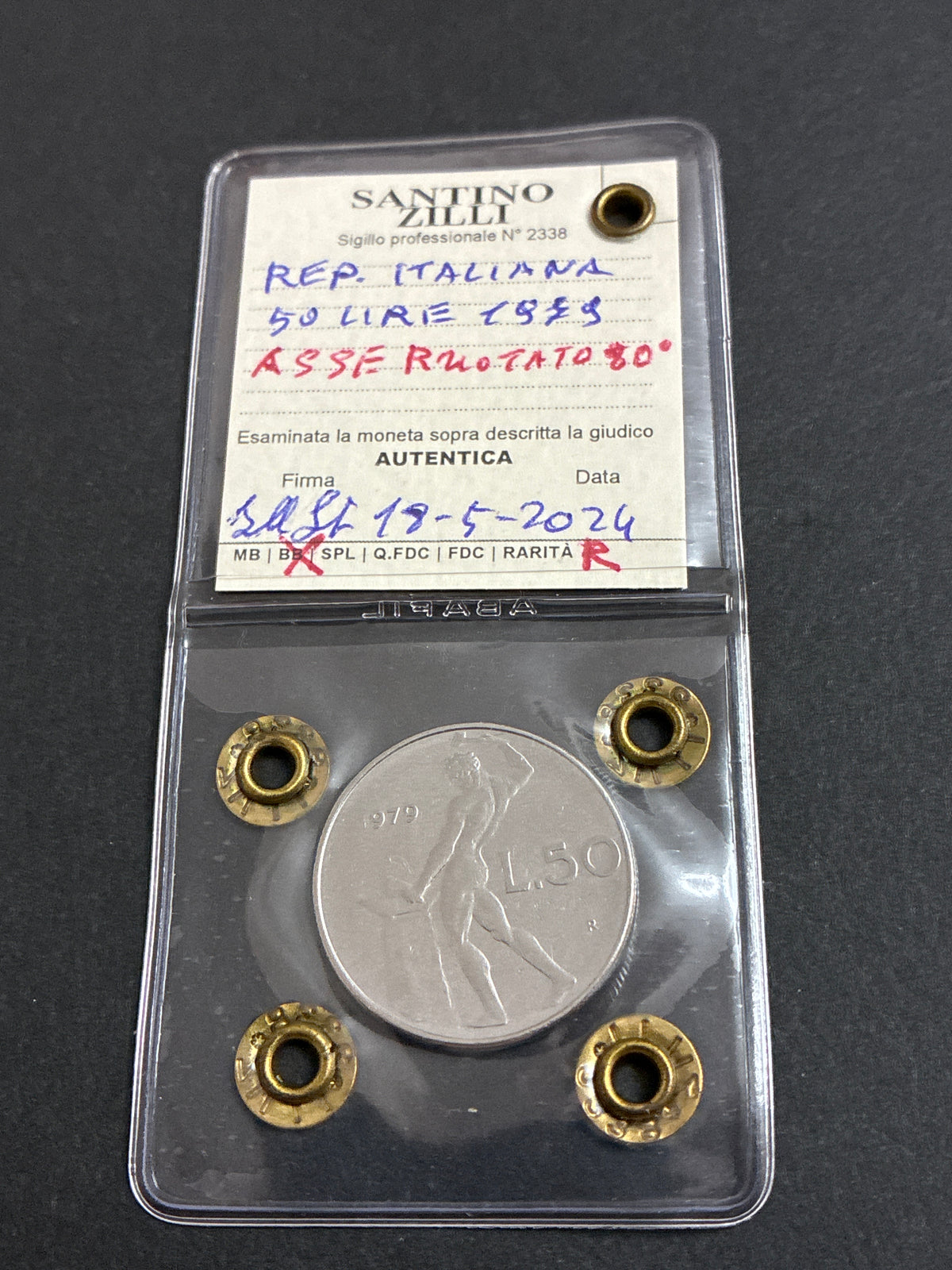 50 Lire 1979 "Vulcano" – Variante Asse Ruotato 80°, Rara, SPL