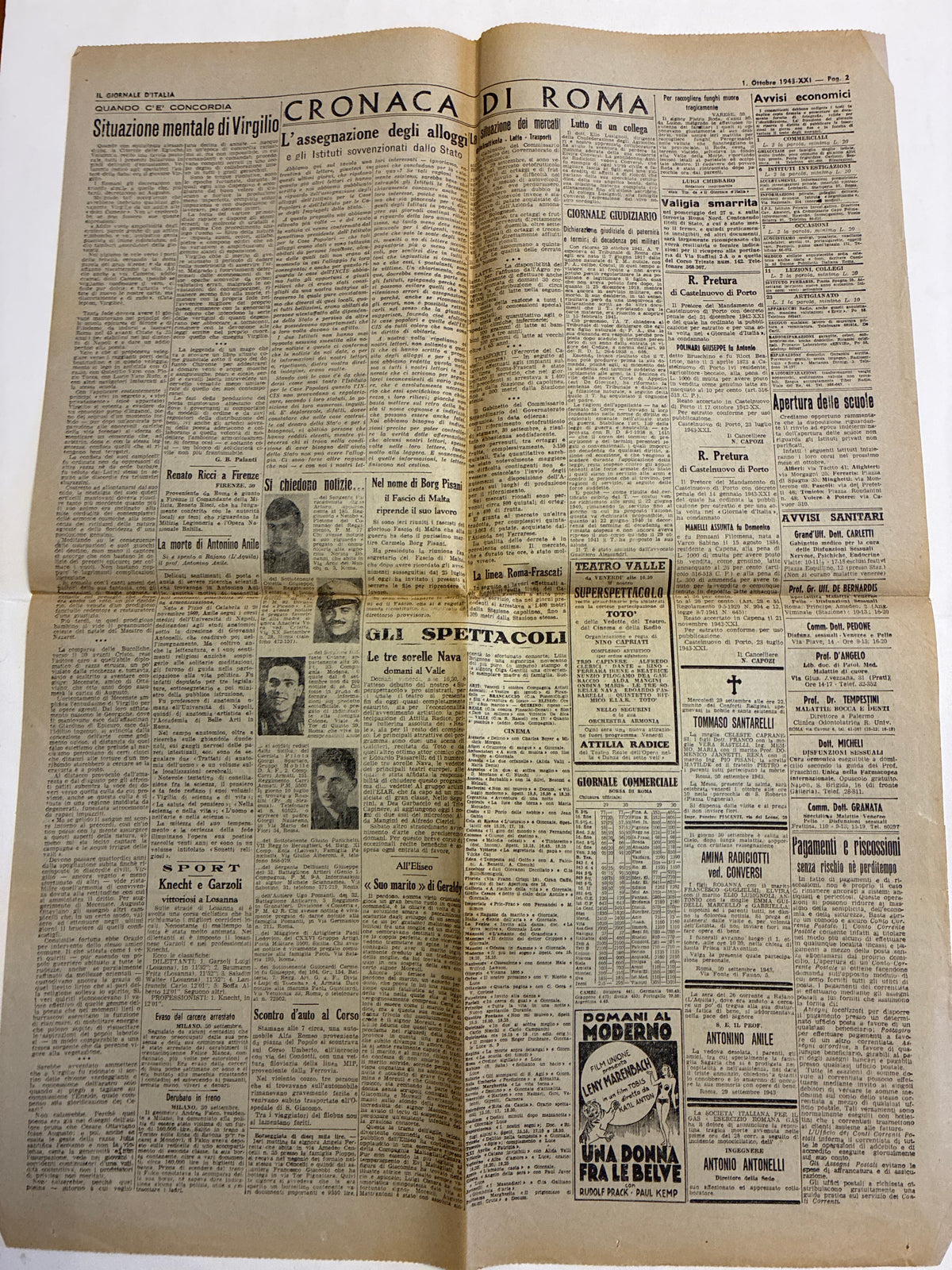 Quotidiano Storico Il Giornale d'Italia 1 Ottobre 1943 RSI Fascismo Costituente