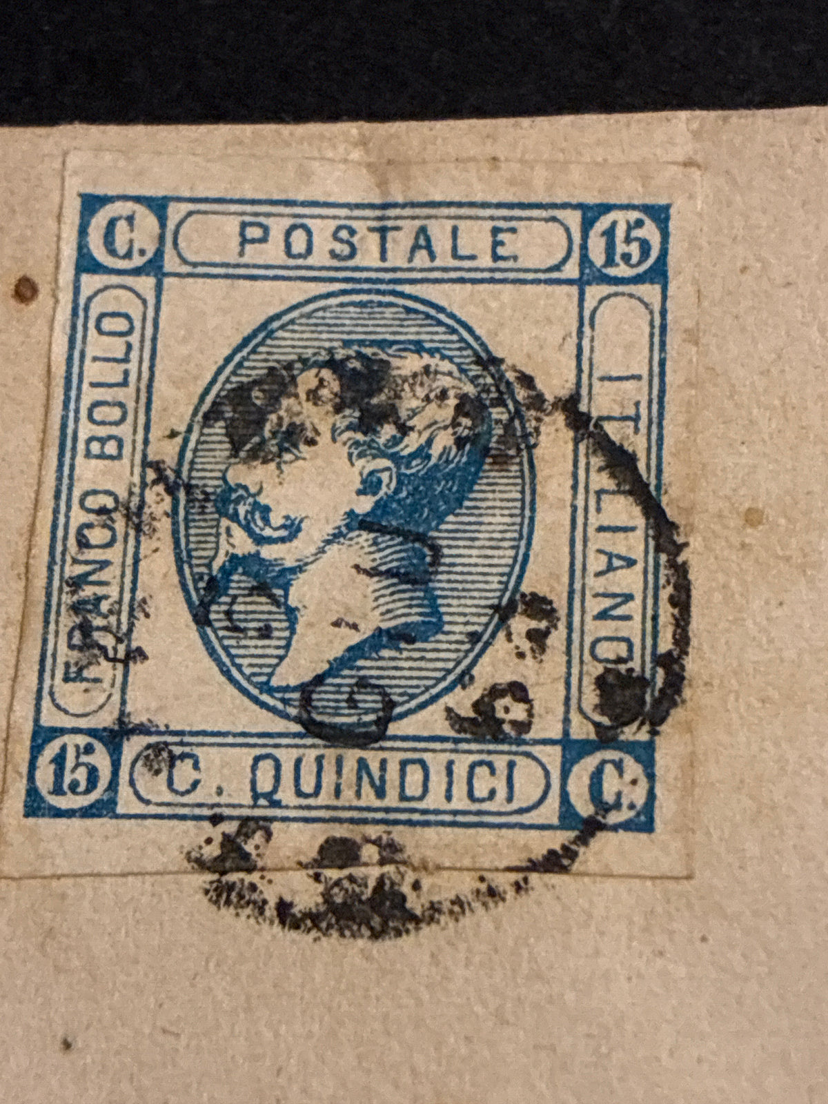 Lettera 1863 con 15 Centesimi Azzurro Primo Tipo "Matraire" in periodo d'uso ordinario dall'Archivio e Collezione dell'Ing. Curzio Batini