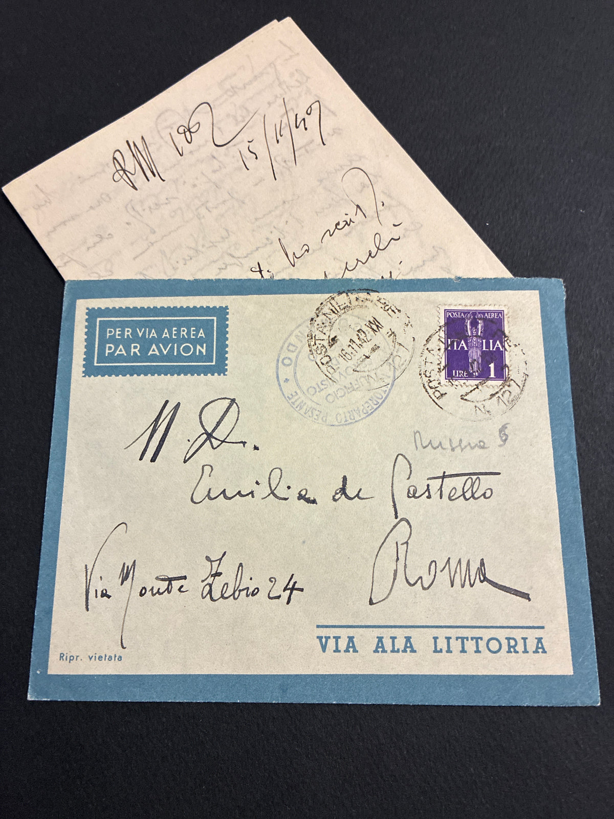 1942, Posta Militare 127: Lettera dal Fronte Russo con Descrizione del Gelo a 20 Gradi Sotto Zero tra gli Alpini, Busta di Via Aerea Ala Littoria