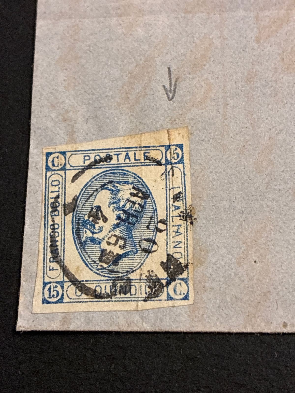 Lettera 1863 con 15 Centesimi Azzurro Primo Tipo "Matraire" in uso precoce dall'Archivio e Collezione dell'Ing. Curzio Batini