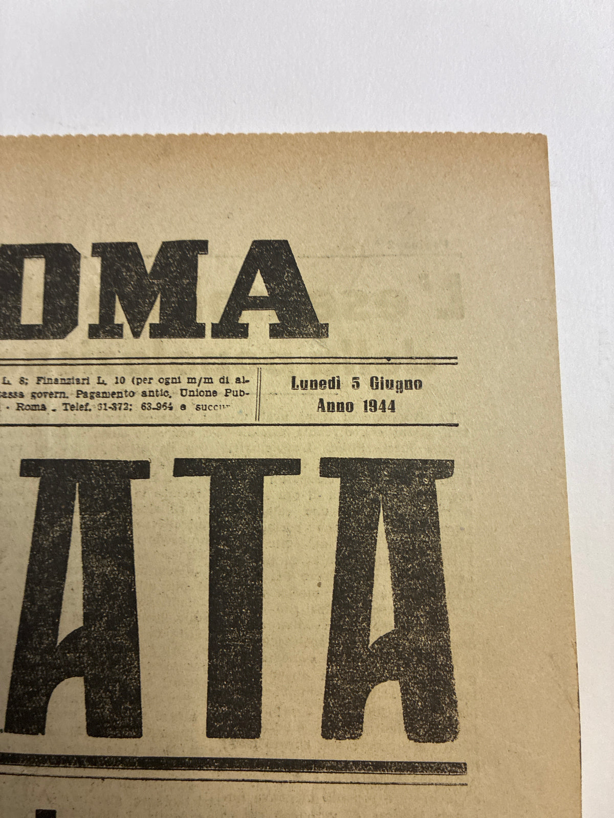 Quotidiano Originale Epoca Il Popolo di Roma 5 Giugno 1944 Roma Liberata Seconda Guerra Mondiale