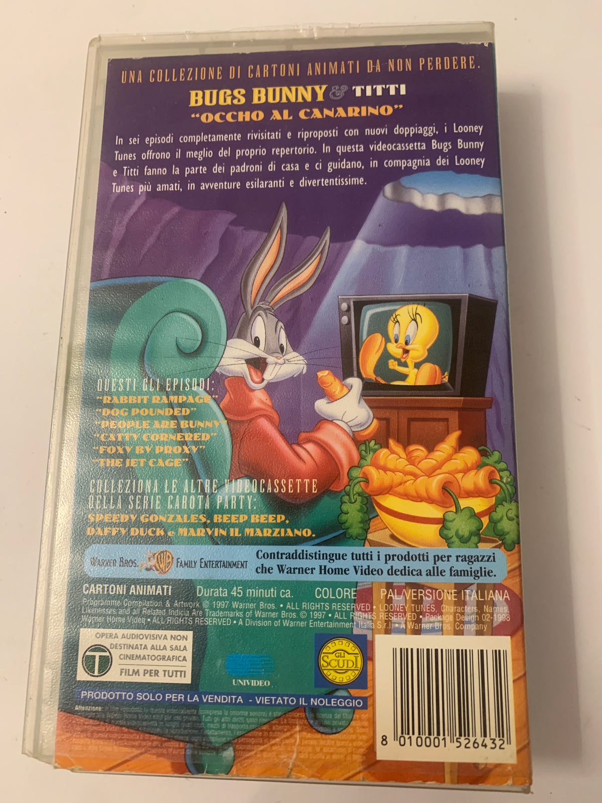 Lotto 2 VHS Looney Tunes - Carota Party con Bugs Bunny e Titti + Silvestro e Titti Detectives 2 Warner Bros