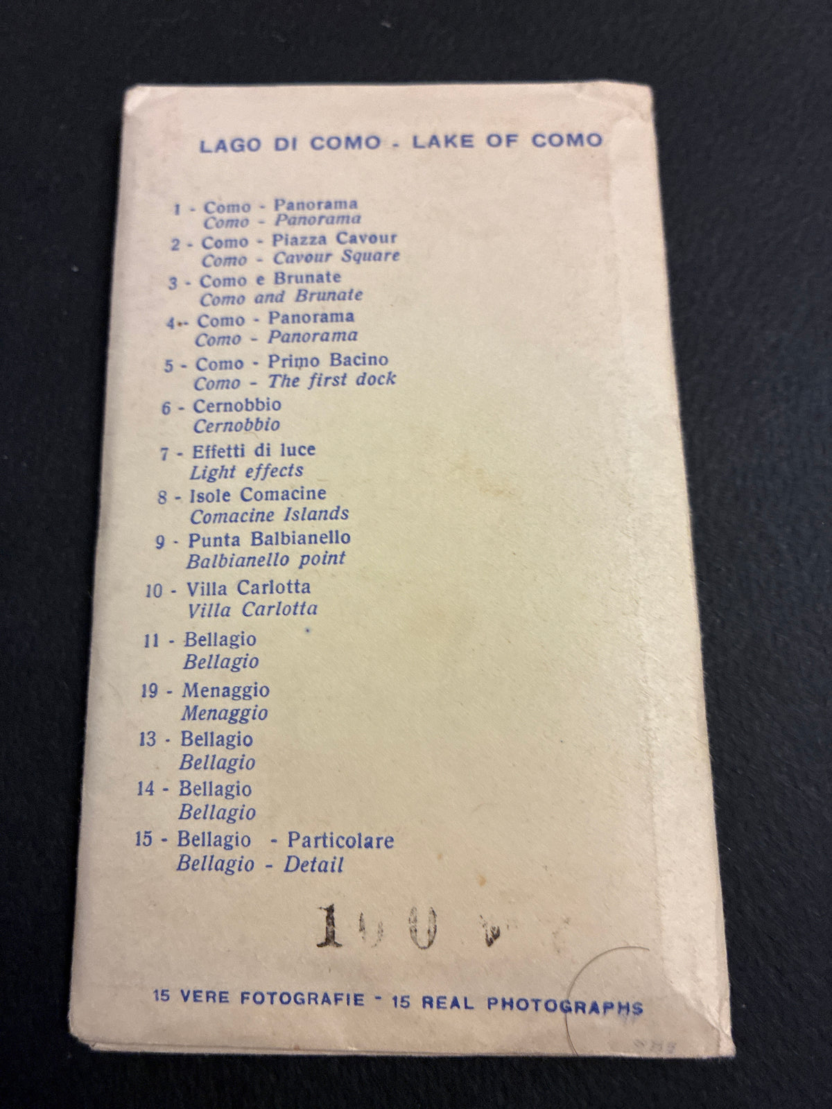 Libretto di cartoline Lago di Como - Busta portafoto con cartoline che compongono 15 vere fotografie d'epoca storiche