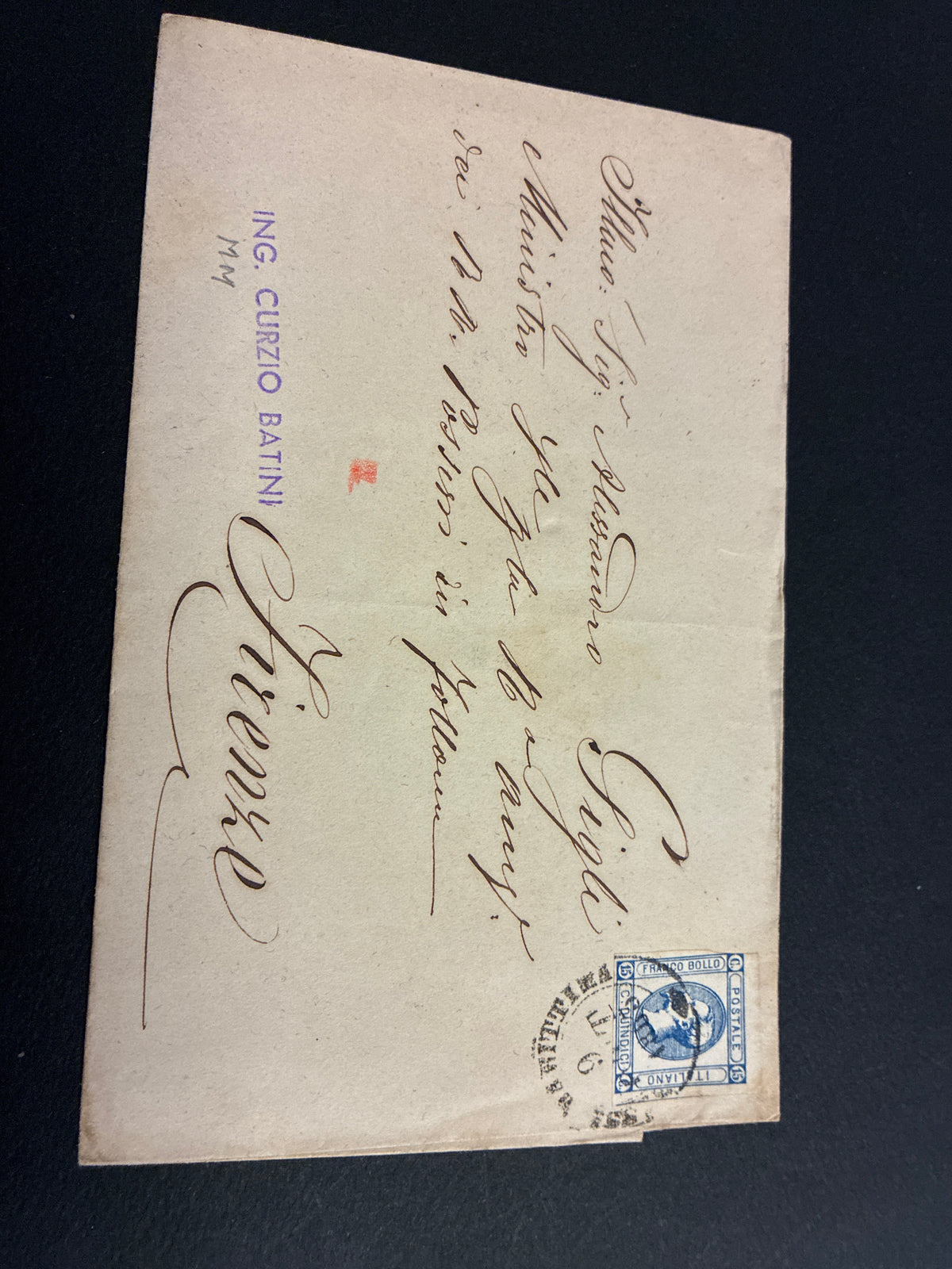 Lettera 1863 da Massa Marittima a Firenze Francobollo 15c II Tipo Ambulante Ferroviario e Ceralacca
