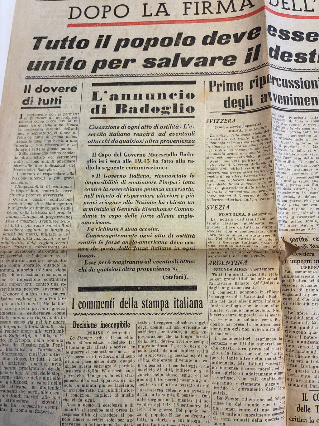 Quotidiano Storico Il Piccolo Trieste 9-10 Settembre 1943 Armistizio Badoglio