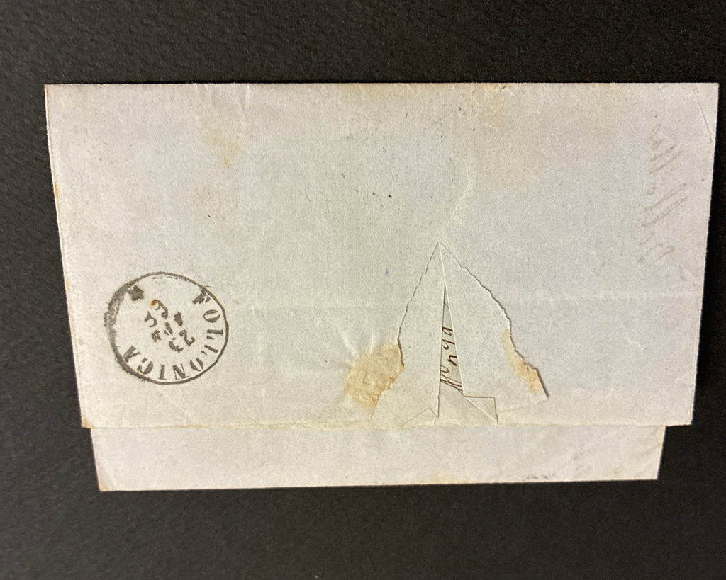 Lettera del 1868 da Livorno a Follonica affrancata con francobollo da 20 centesimi