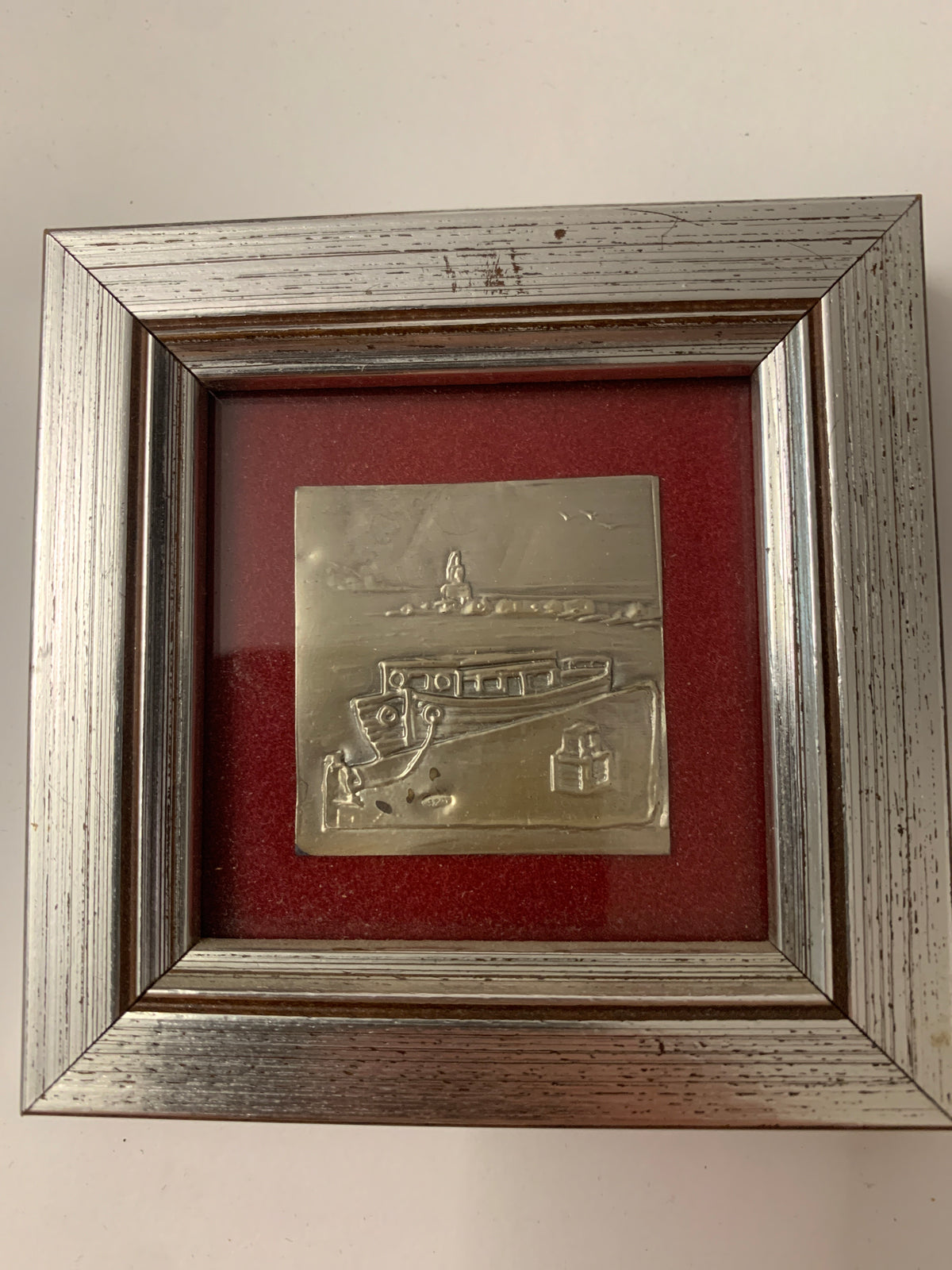 Quadretto Vintage Lastra Argento 999 Paesaggio Marinaro