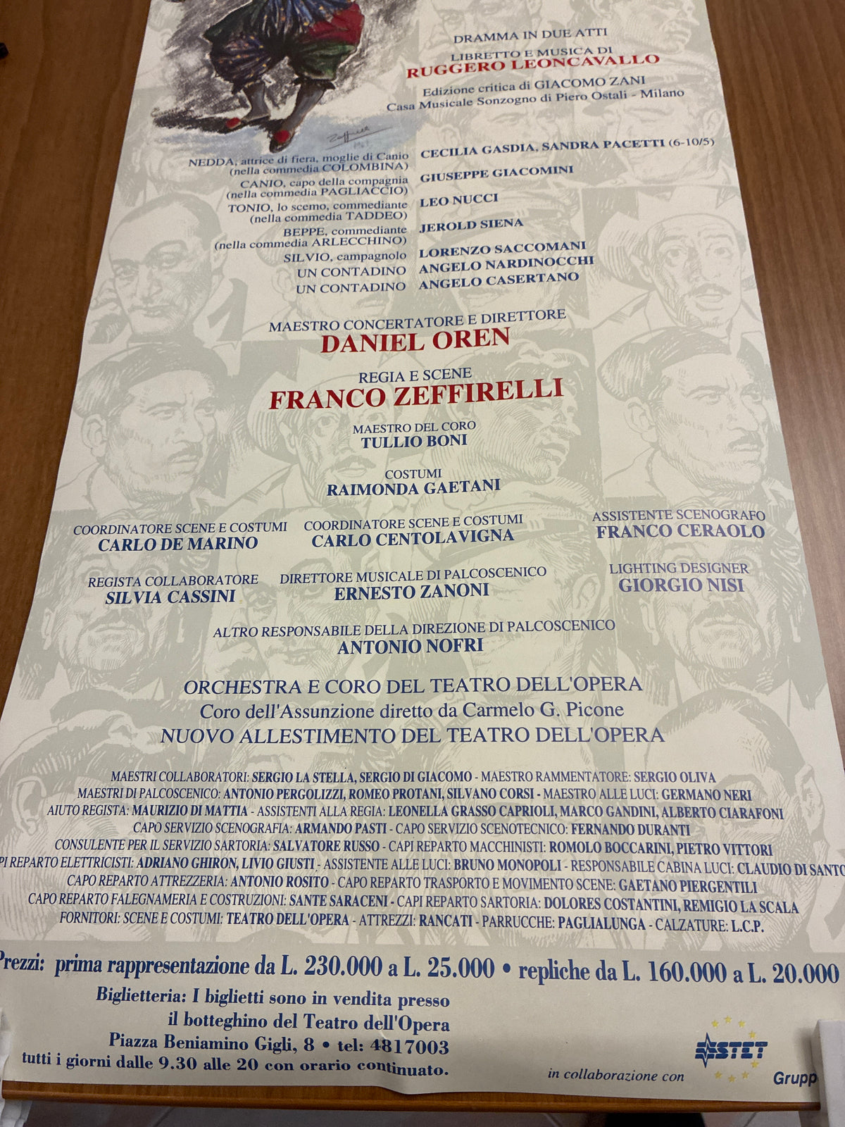 Manifesto Originale 1992 Pagliacci Teatro Opera Roma Regia Franco Zeffirelli Perfetto